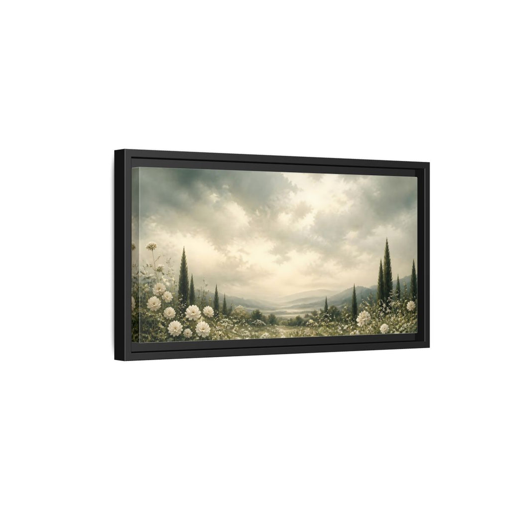 Side Mockup 8. Nature Flowering Field White Floral Landscape shown as stretched canvas wall art