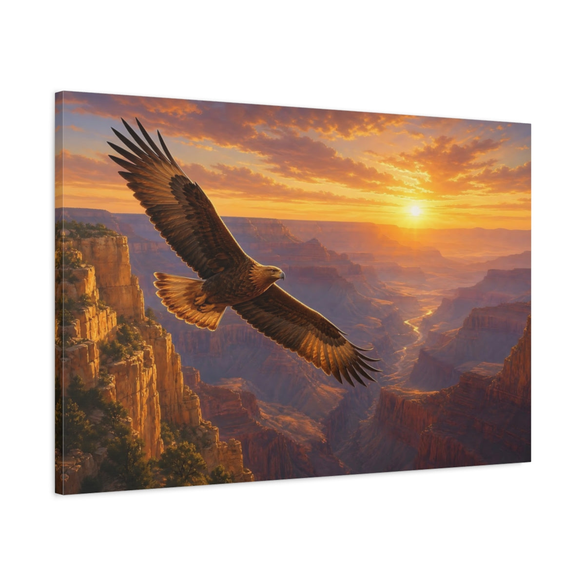 Main Mockup. Nature Flying Eagle Brown And Orange shown as stretched canvas wall art