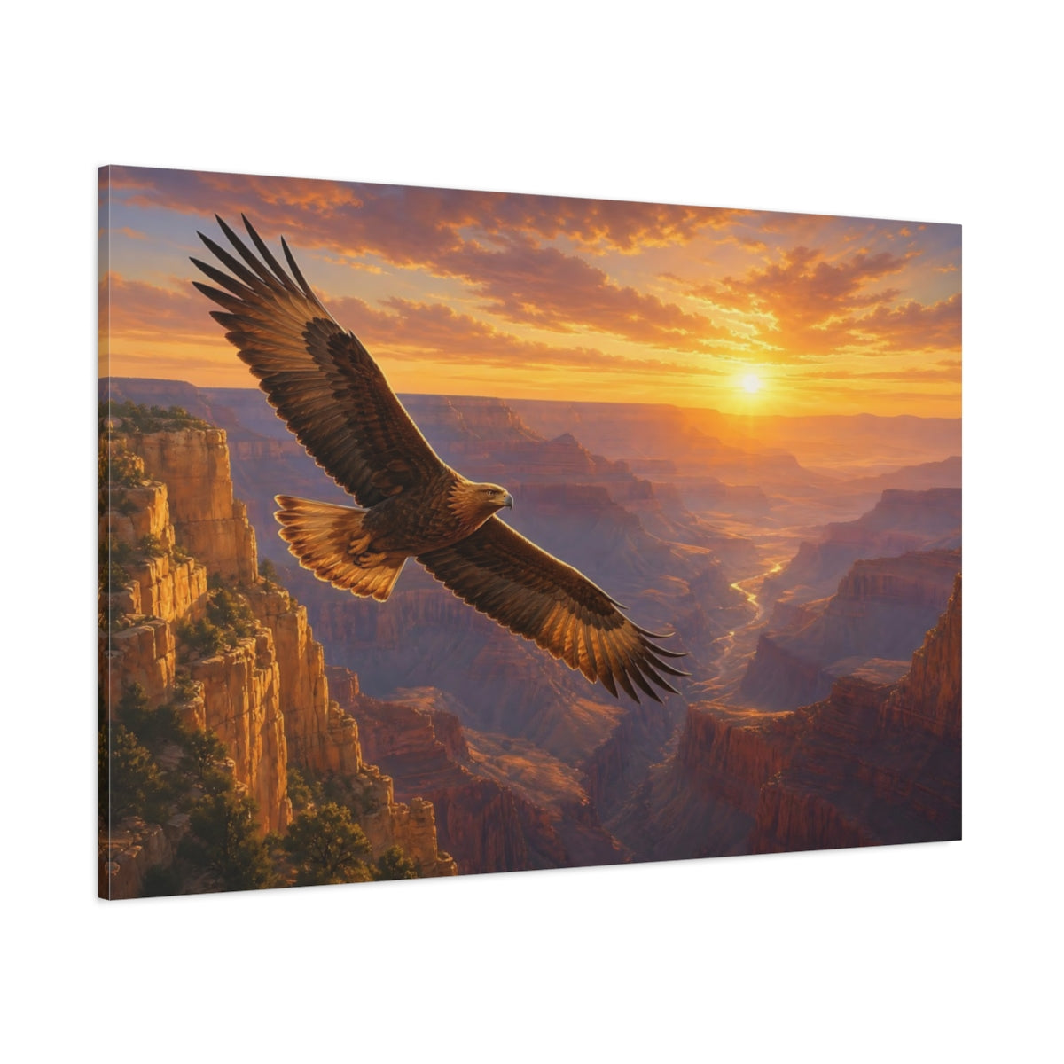 Side Mockup 1. Nature Flying Eagle Brown And Orange shown as stretched canvas wall art