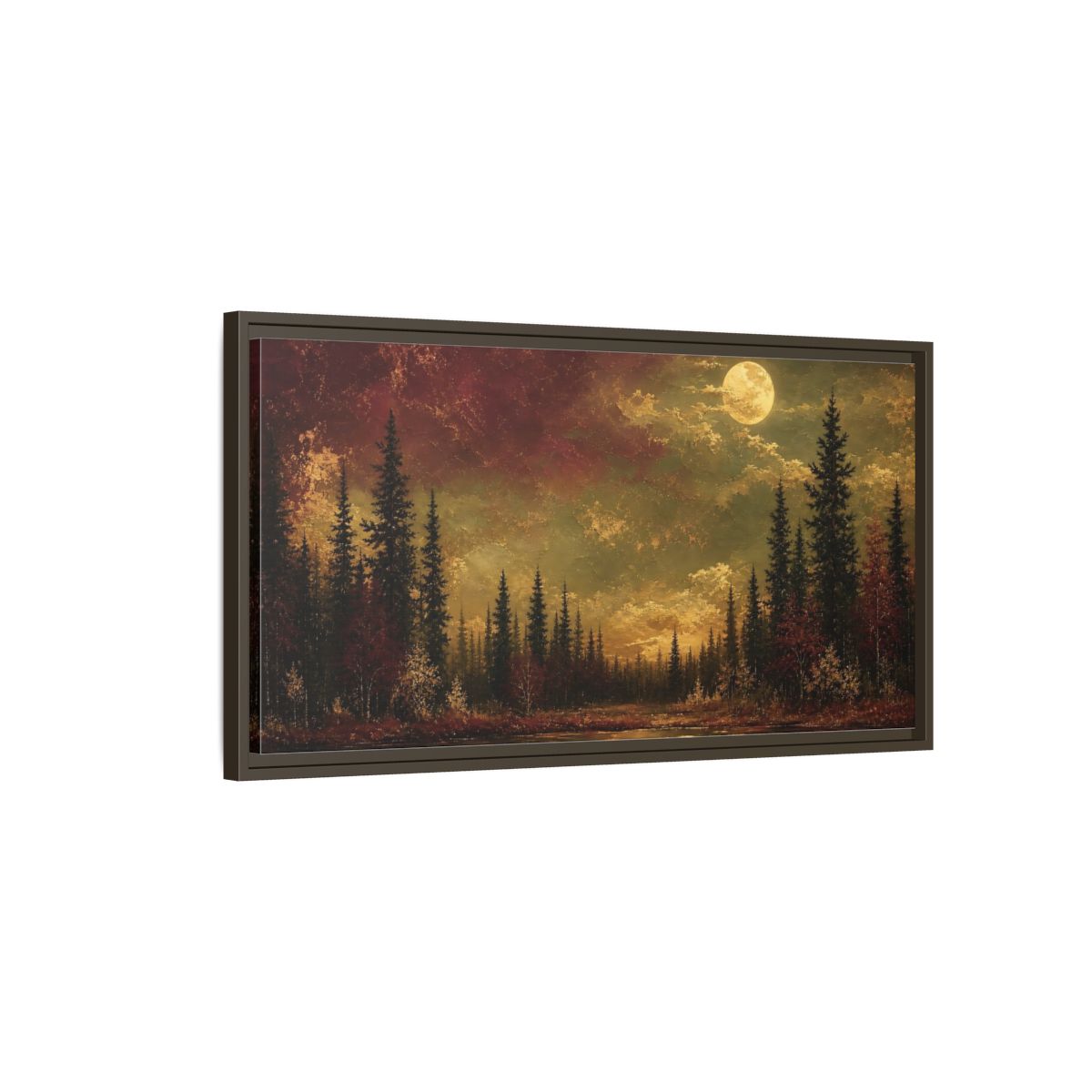 Main Mockup. Nature Forest Lake Red And Gold shown as stretched canvas wall art
