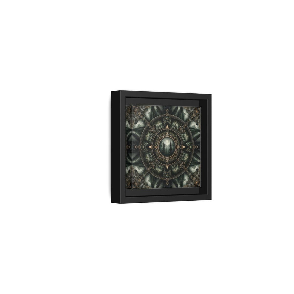 Side Mockup 24. Nature Forest Mandala Dark Green Mandala shown as stretched canvas wall art