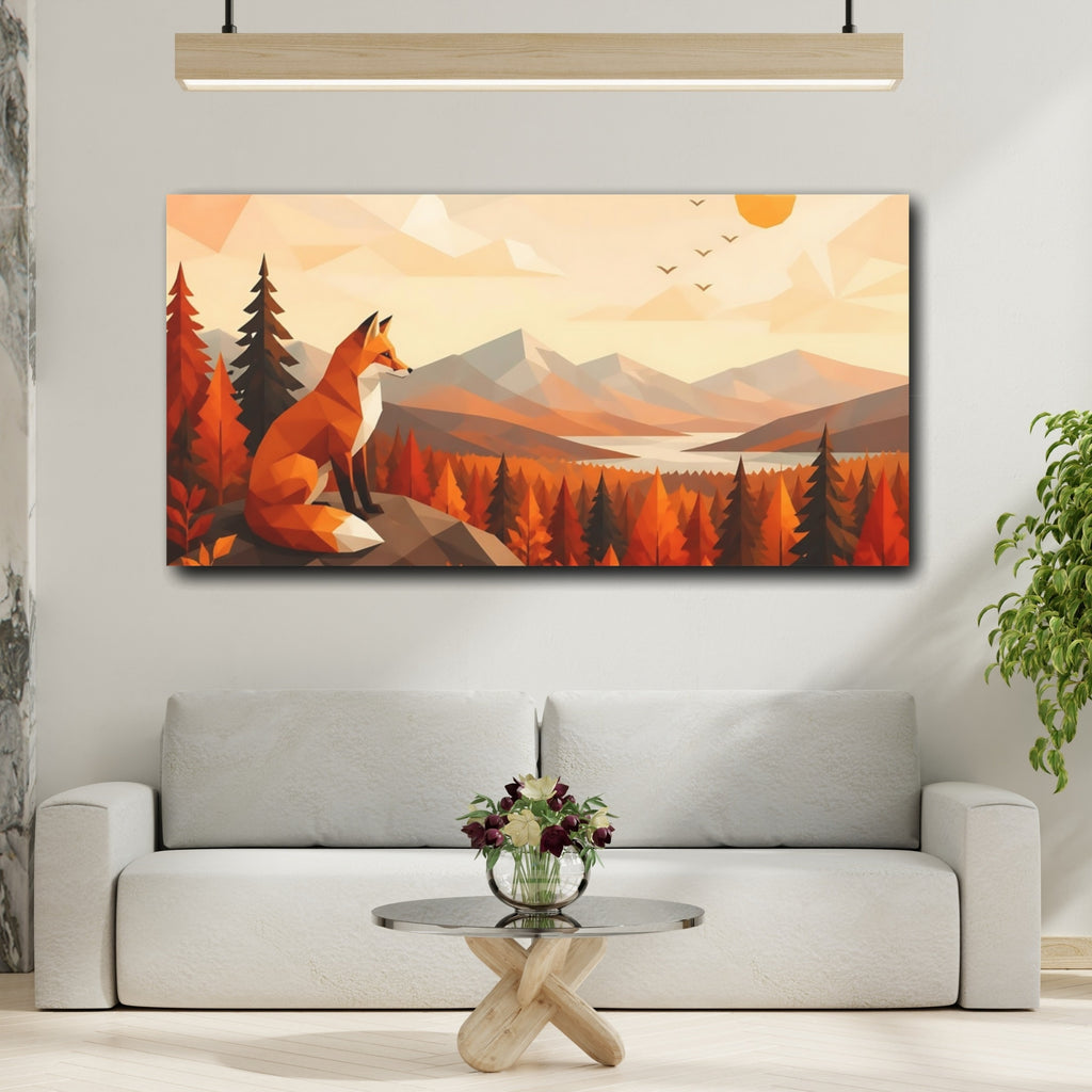 Mockup 2. Nature Fox Autumn Fox Landscape shown as stretched canvas wall art