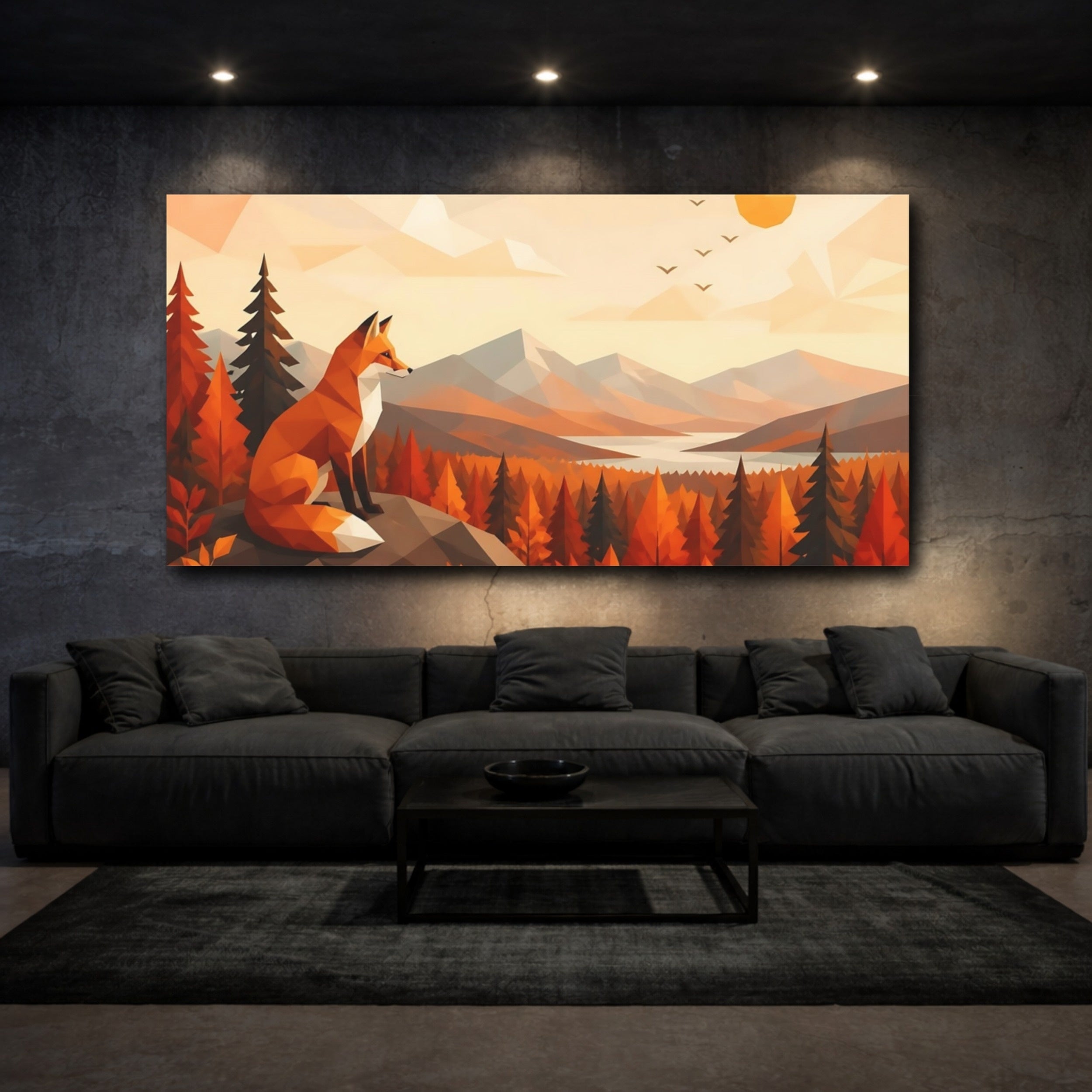 Mockup 3. Nature Fox Autumn Fox Landscape shown as stretched canvas wall art