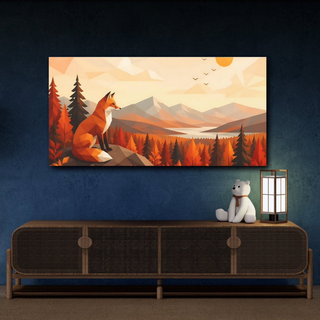 Mockup 4. Nature Fox Autumn Fox Landscape shown as stretched canvas wall art