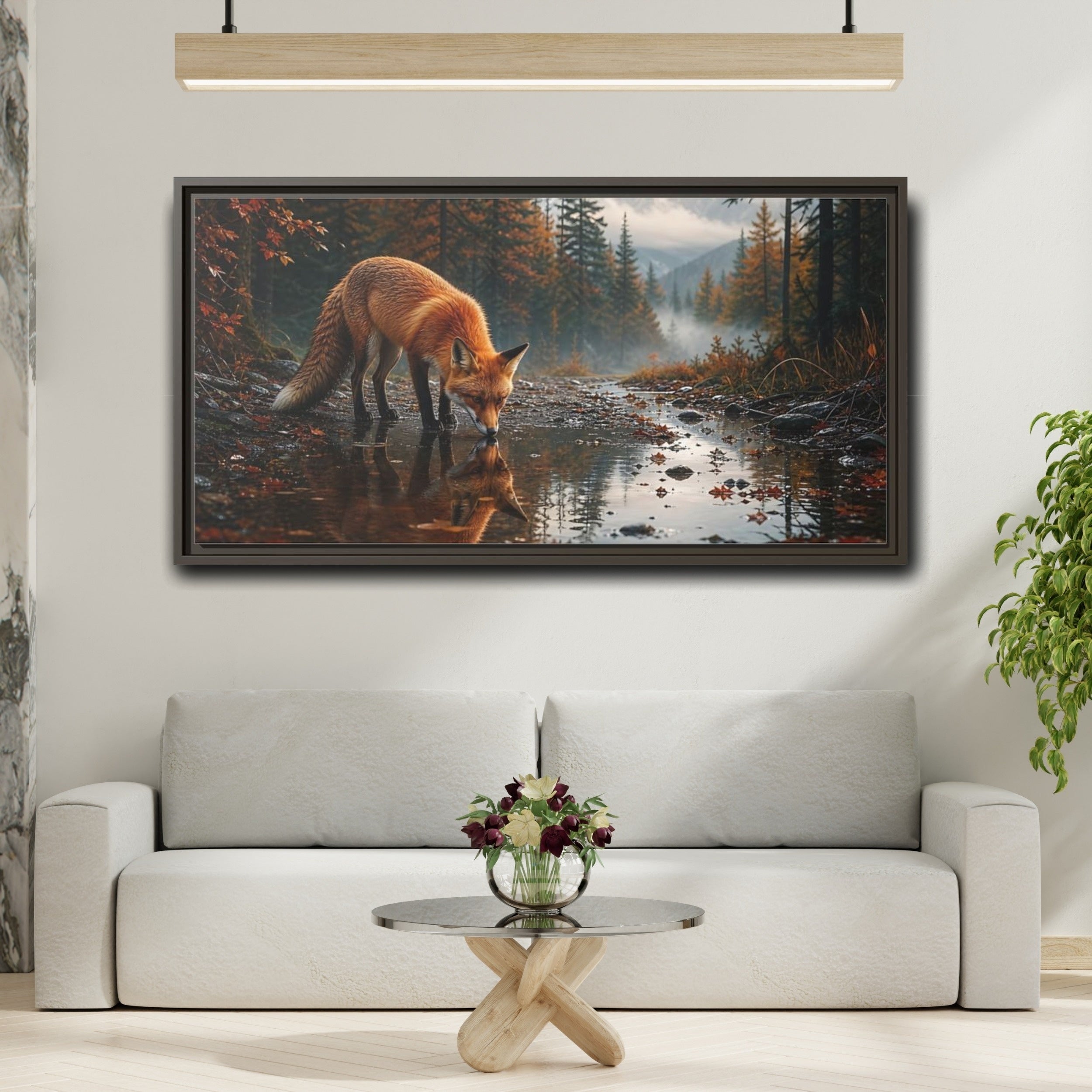Mockup 2. Nature Fox Autumn Fox shown as stretched canvas wall art