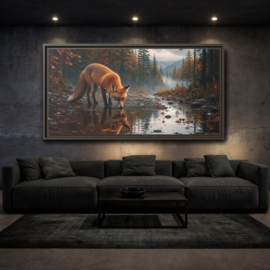 Mockup 3. Nature Fox Autumn Fox shown as stretched canvas wall art