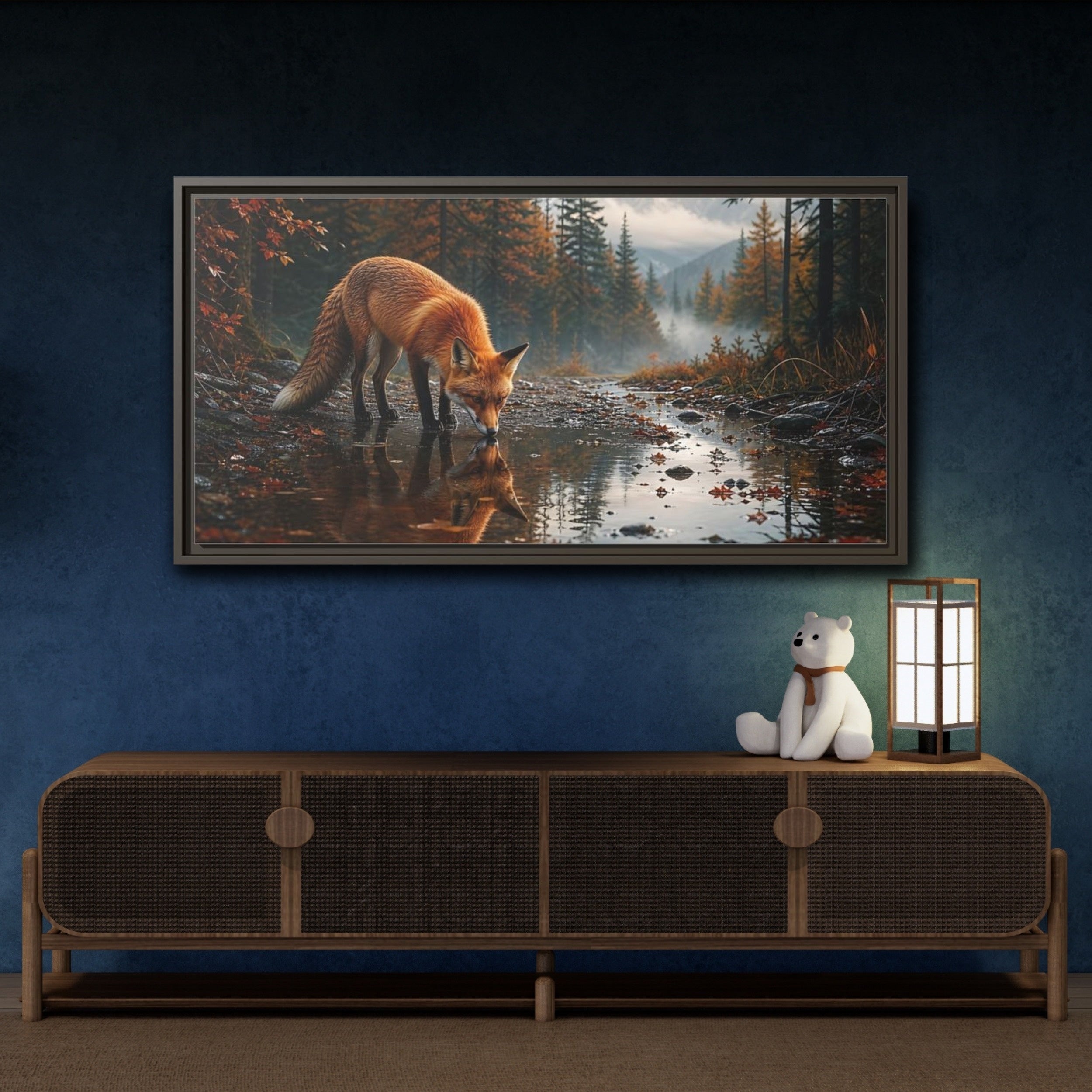 Mockup 4. Nature Fox Autumn Fox shown as stretched canvas wall art