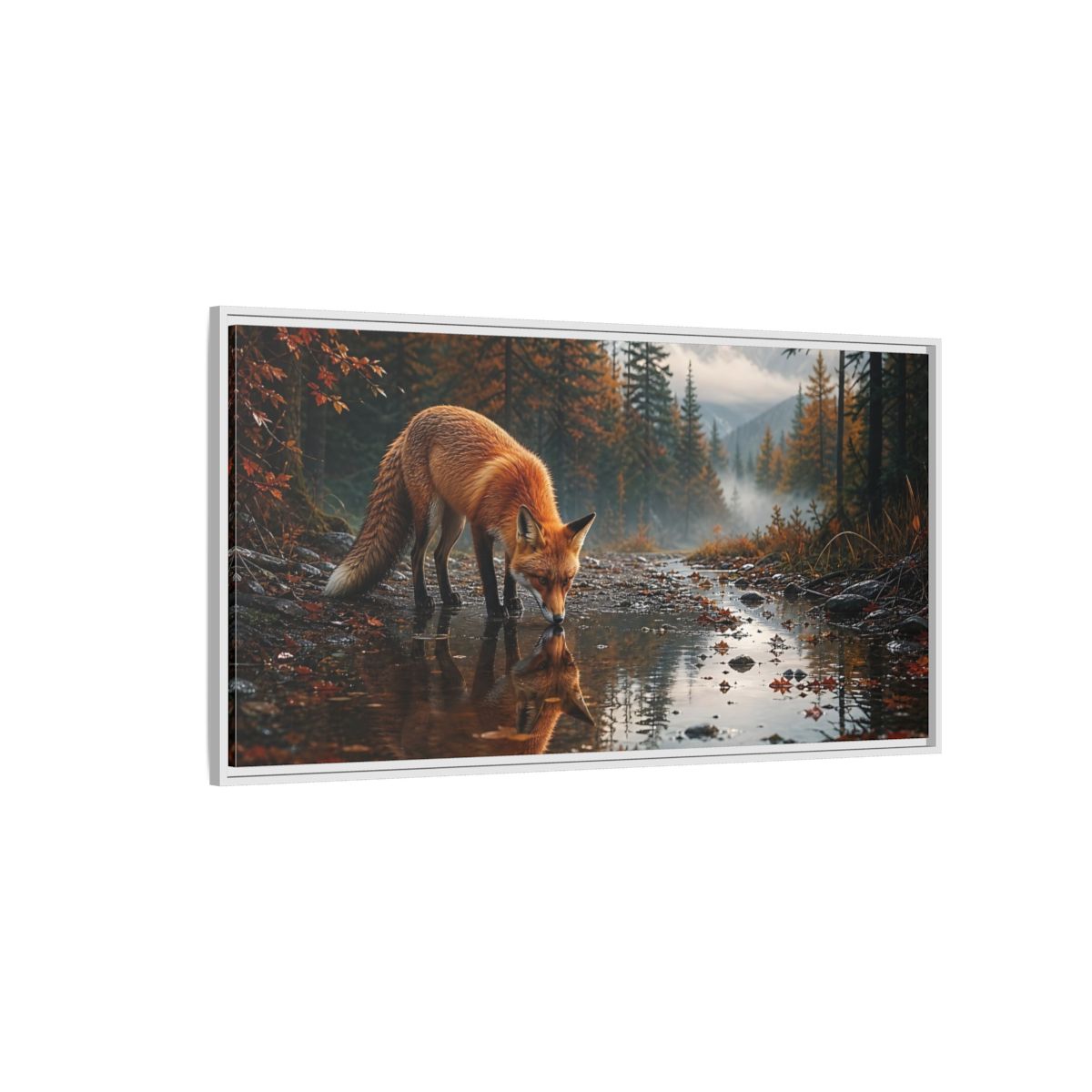 Side Mockup 3. Nature Fox Autumn Fox shown as stretched canvas wall art