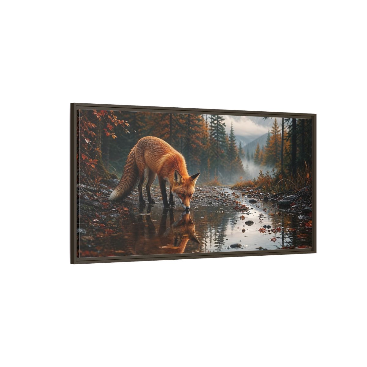 Side Mockup 4. Nature Fox Autumn Fox shown as stretched canvas wall art