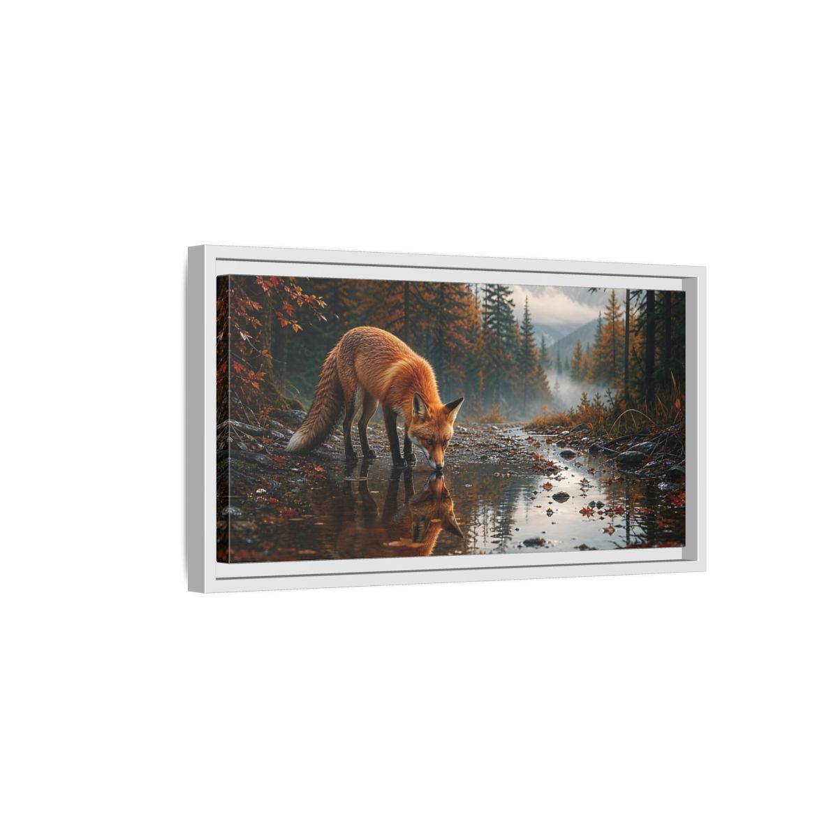 Side Mockup 6. Nature Fox Autumn Fox shown as stretched canvas wall art