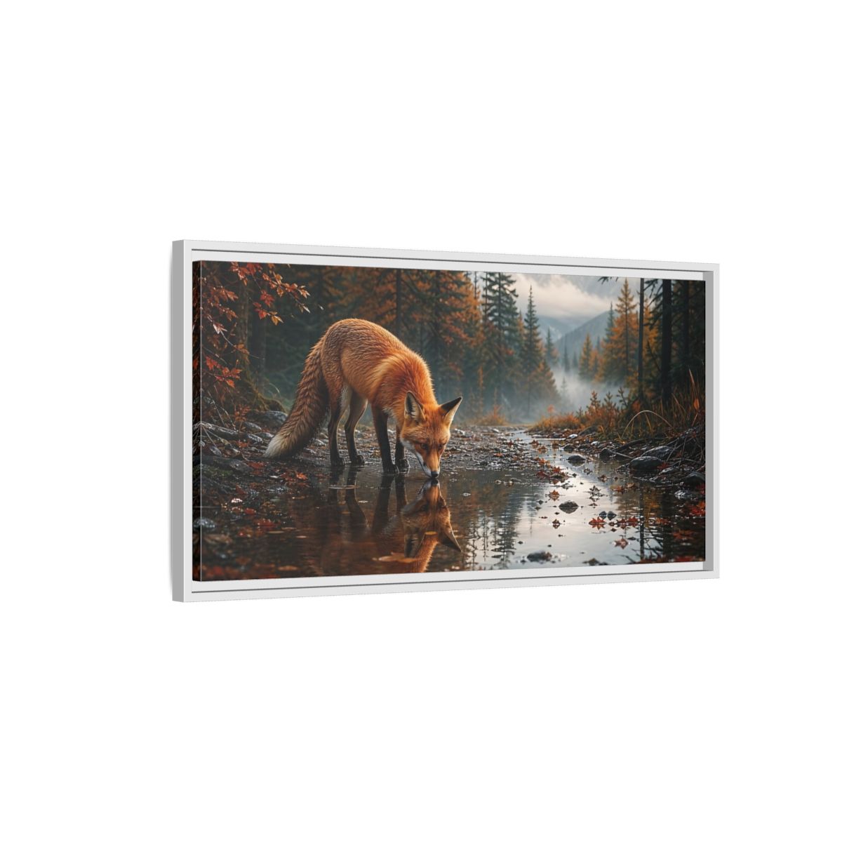 Side Mockup 1. Nature Fox Autumn Fox shown as stretched canvas wall art