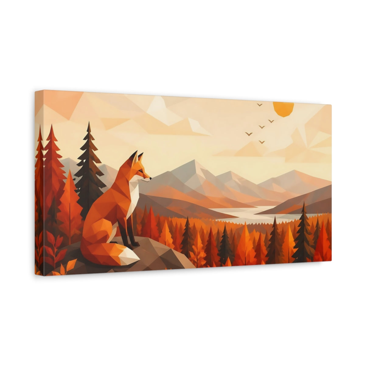 Side Mockup 3. Nature Fox Autumn Fox Landscape shown as stretched canvas wall art