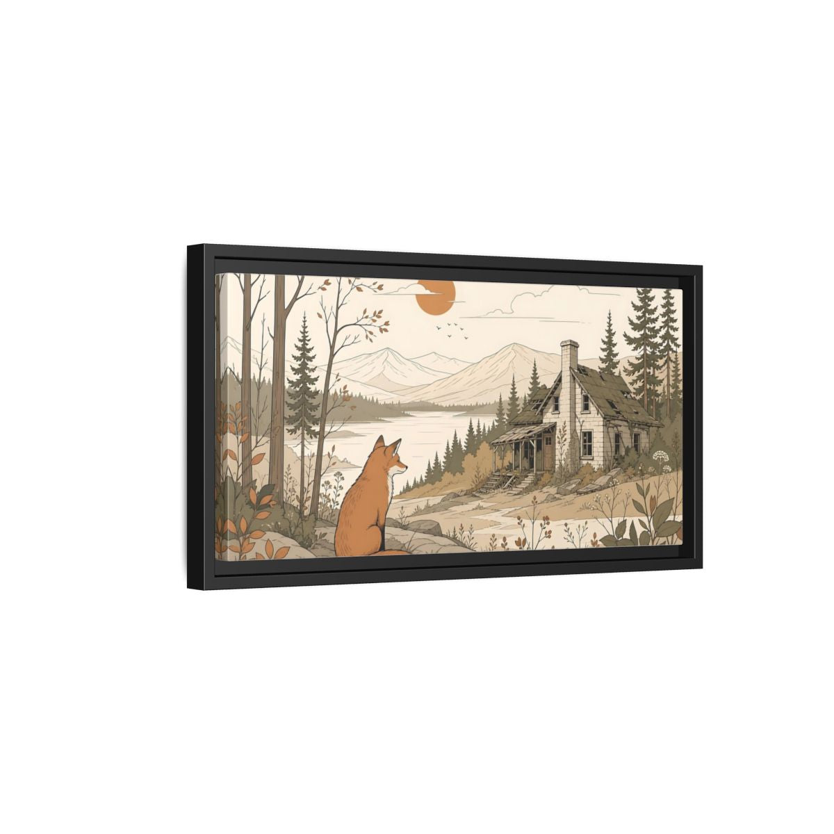 Side Mockup 8. Nature Fox Fox Autumn Landscape shown as stretched canvas wall art