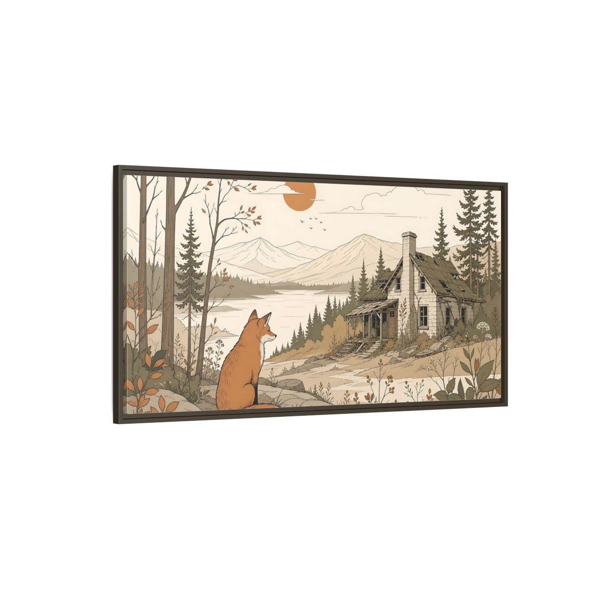 Side Mockup 4. Nature Fox Fox Autumn Landscape shown as stretched canvas wall art