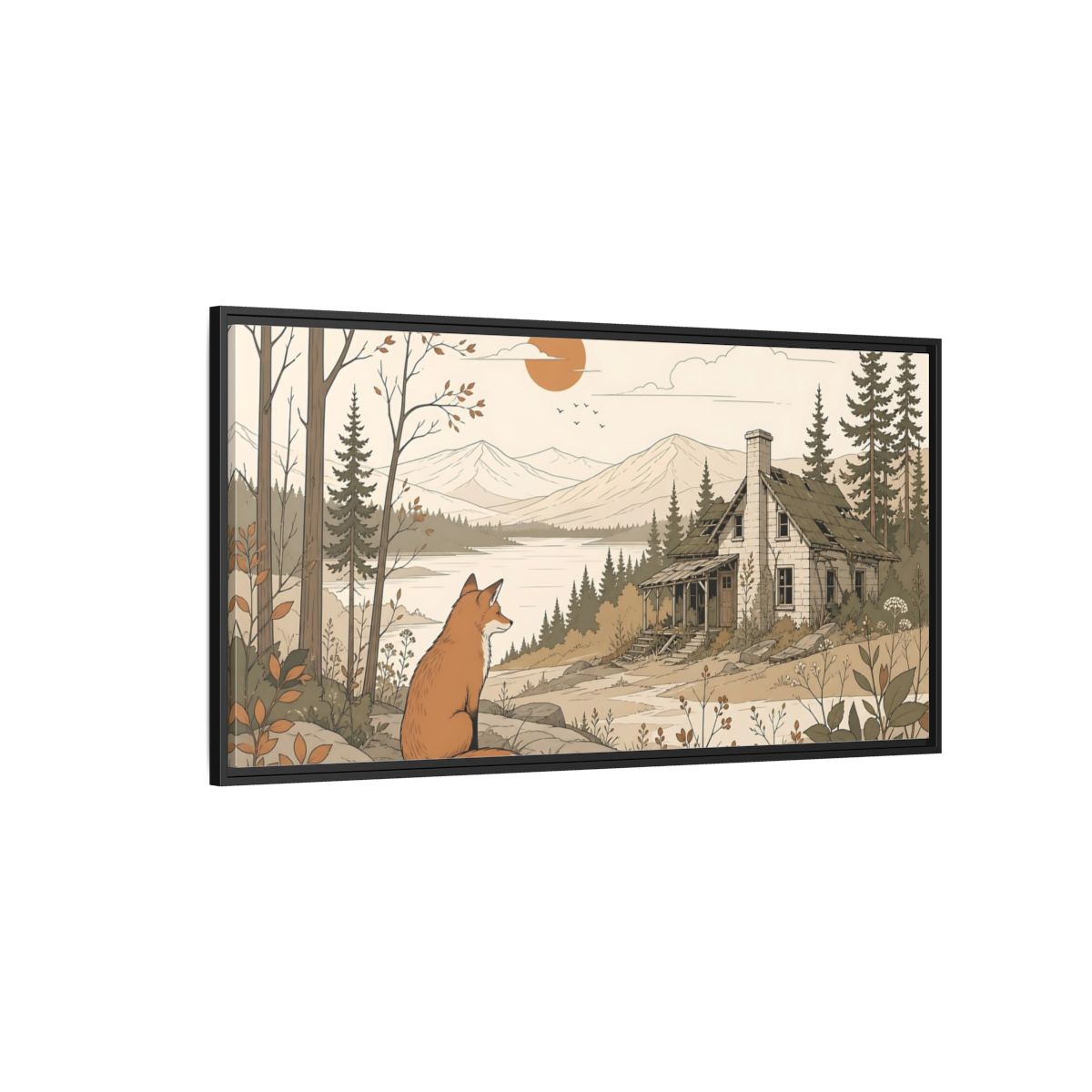 Side Mockup 5. Nature Fox Fox Autumn Landscape shown as stretched canvas wall art