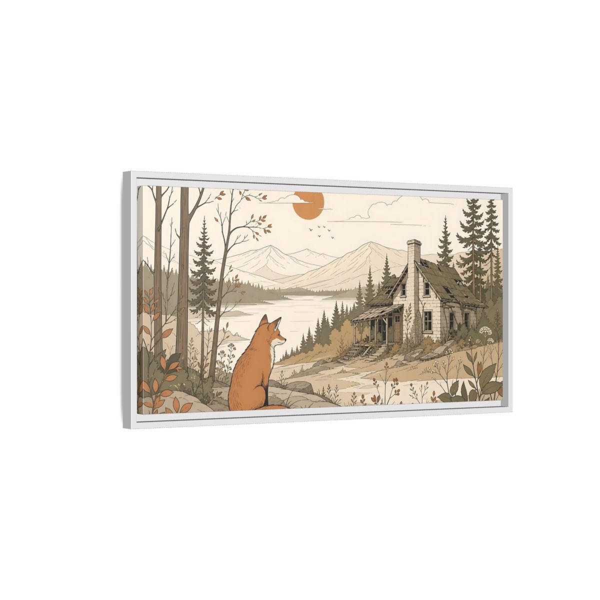 Side Mockup 1. Nature Fox Fox Autumn Landscape shown as stretched canvas wall art