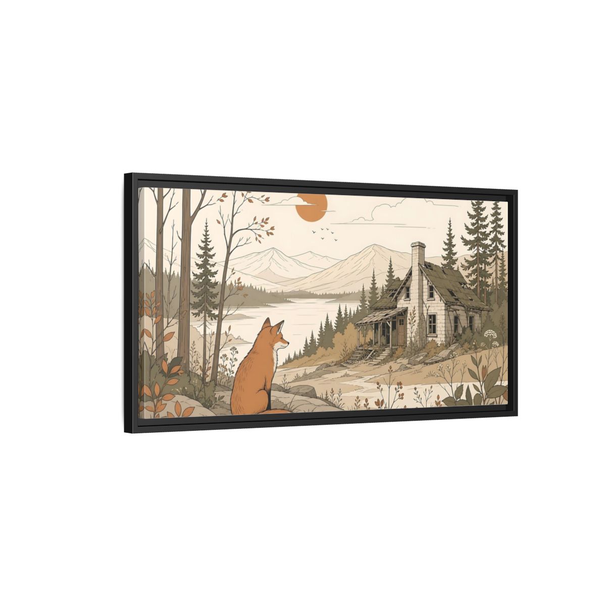 Side Mockup 2. Nature Fox Fox Autumn Landscape shown as stretched canvas wall art
