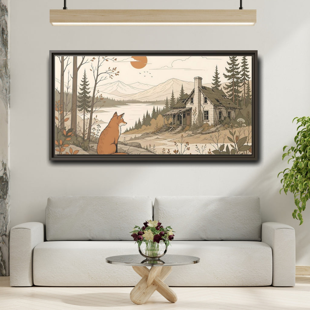 Mockup 2. Nature Fox Fox Autumn Landscape shown as stretched canvas wall art