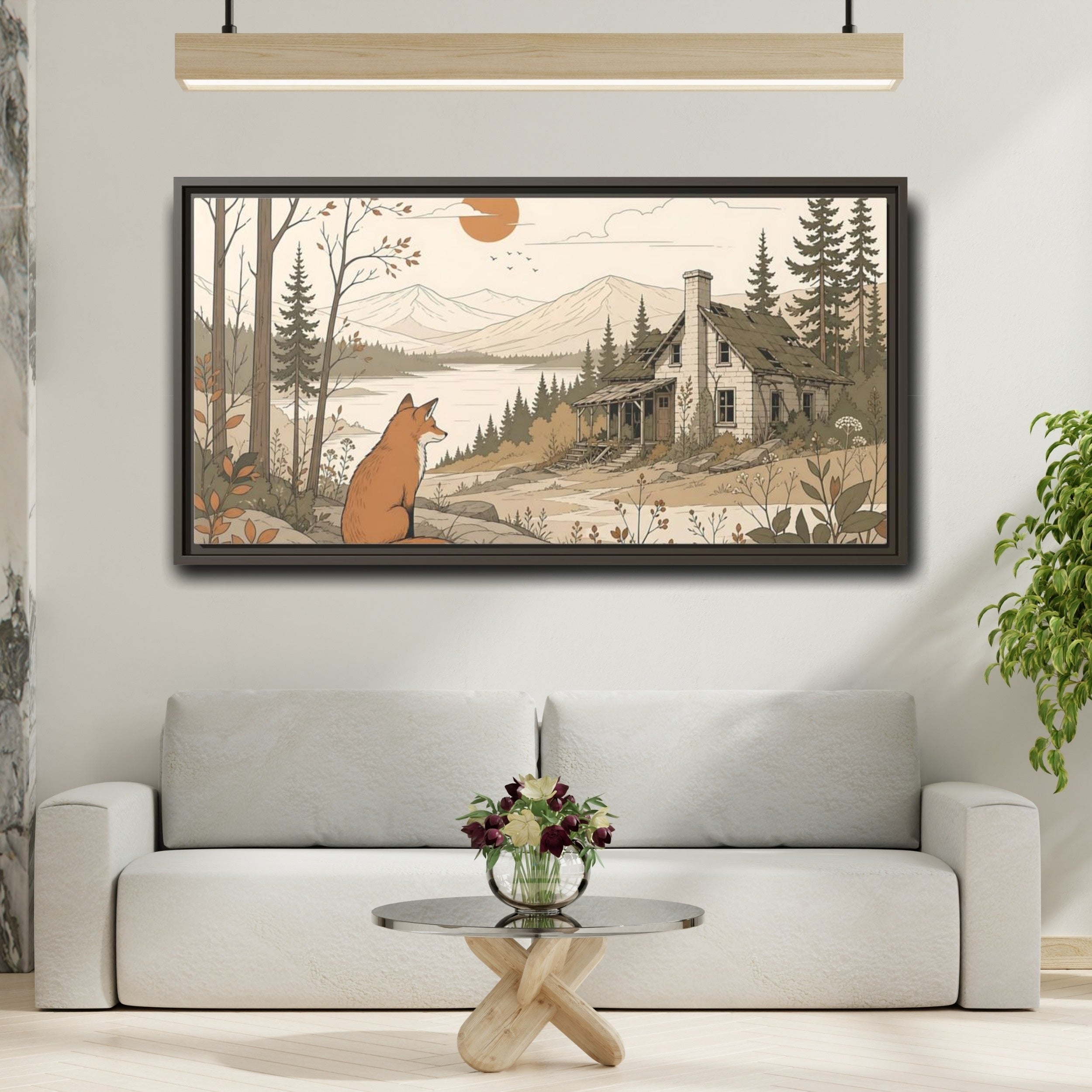 Mockup 2. Nature Fox Fox Autumn Landscape shown as stretched canvas wall art