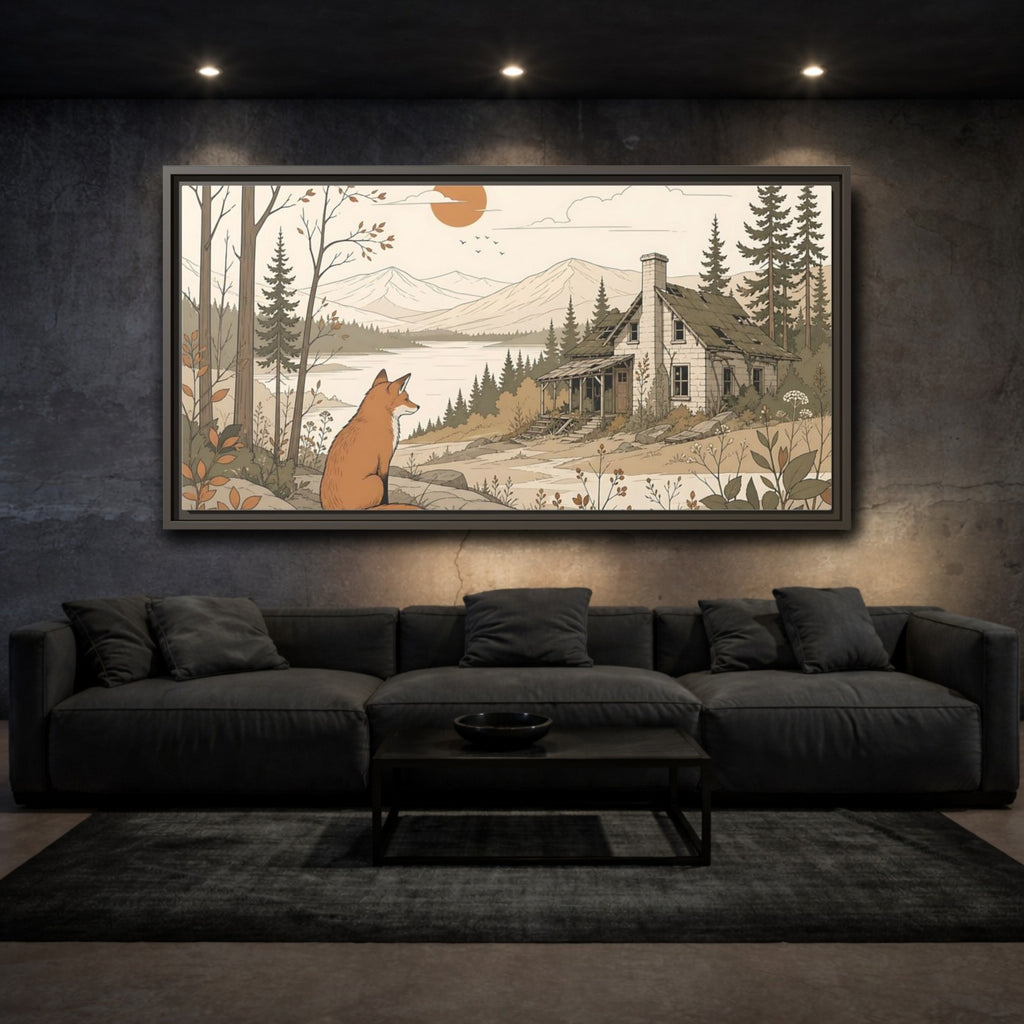Mockup 3. Nature Fox Fox Autumn Landscape shown as stretched canvas wall art