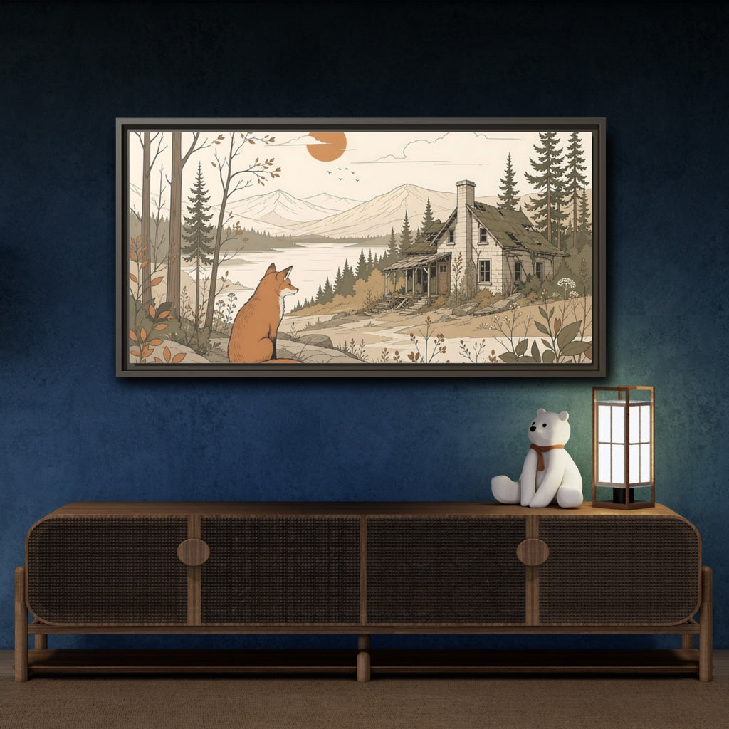 Mockup 4. Nature Fox Fox Autumn Landscape shown as stretched canvas wall art