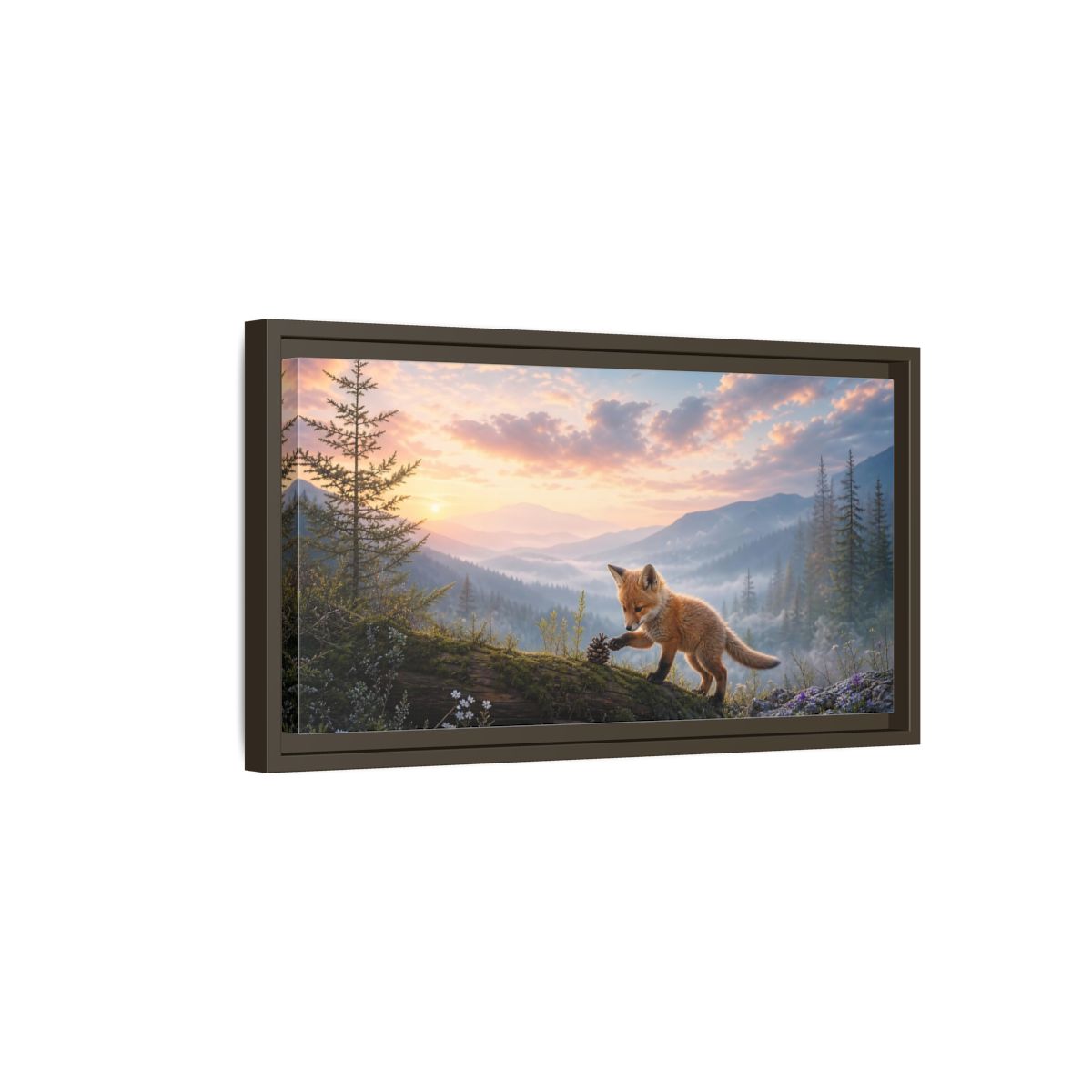 Side Mockup 7. Nature Fox Kit Fox Mountain Sunset shown as stretched canvas wall art