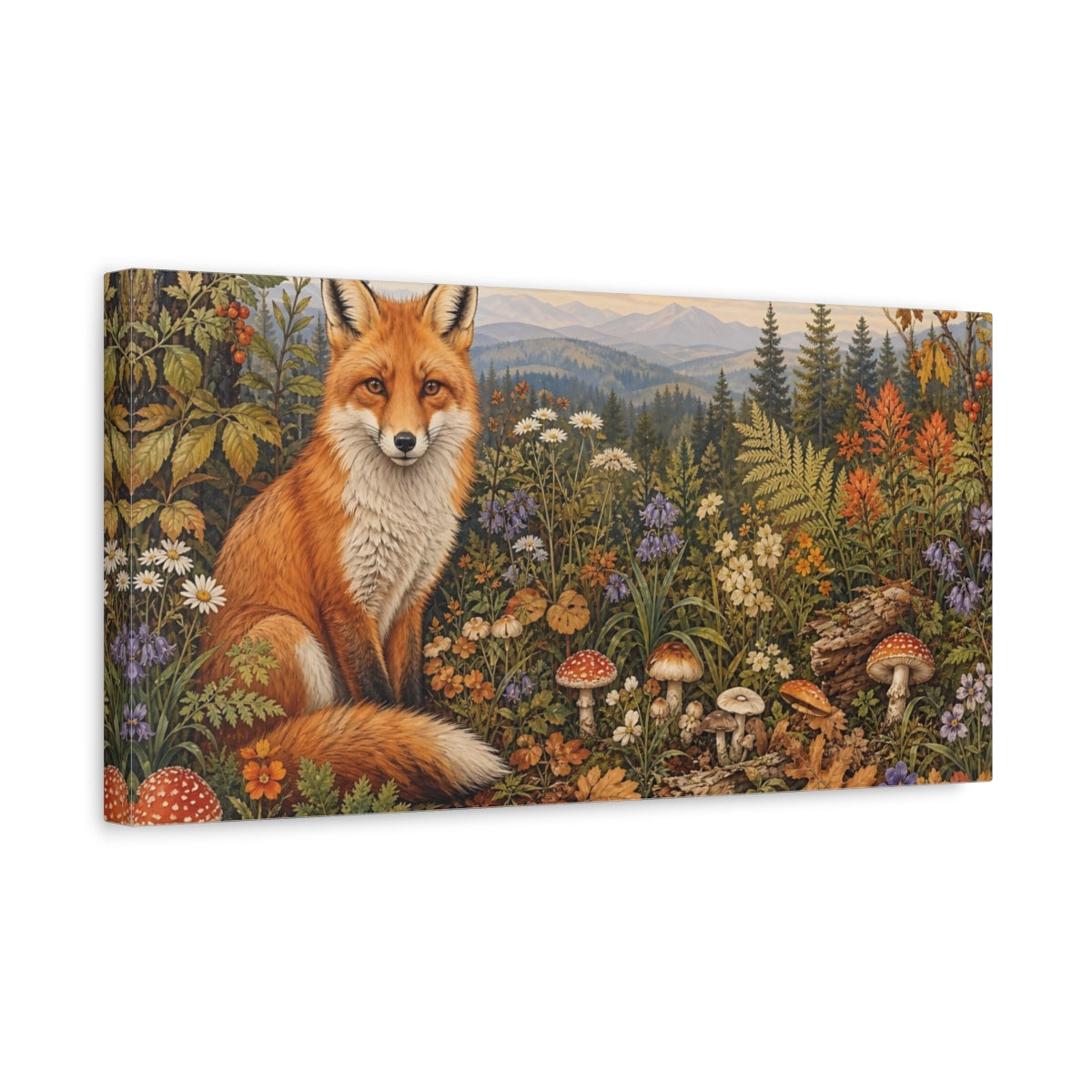 Side Mockup 3. Nature Fox Woodland Fox shown as stretched canvas wall art