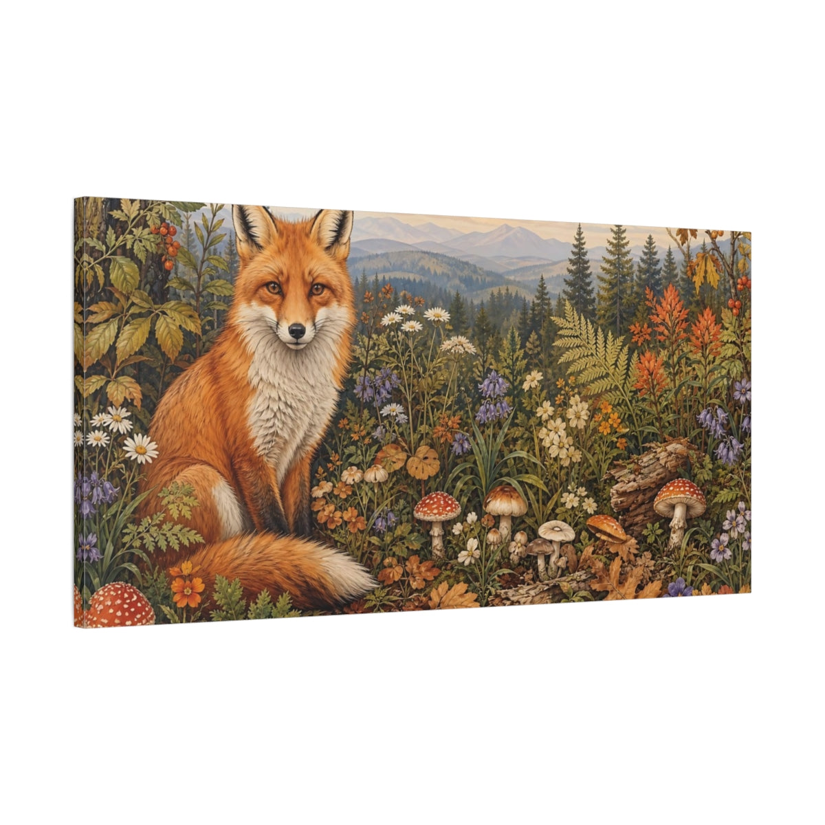 Main Mockup. Nature Fox Woodland Fox shown as stretched canvas wall art
