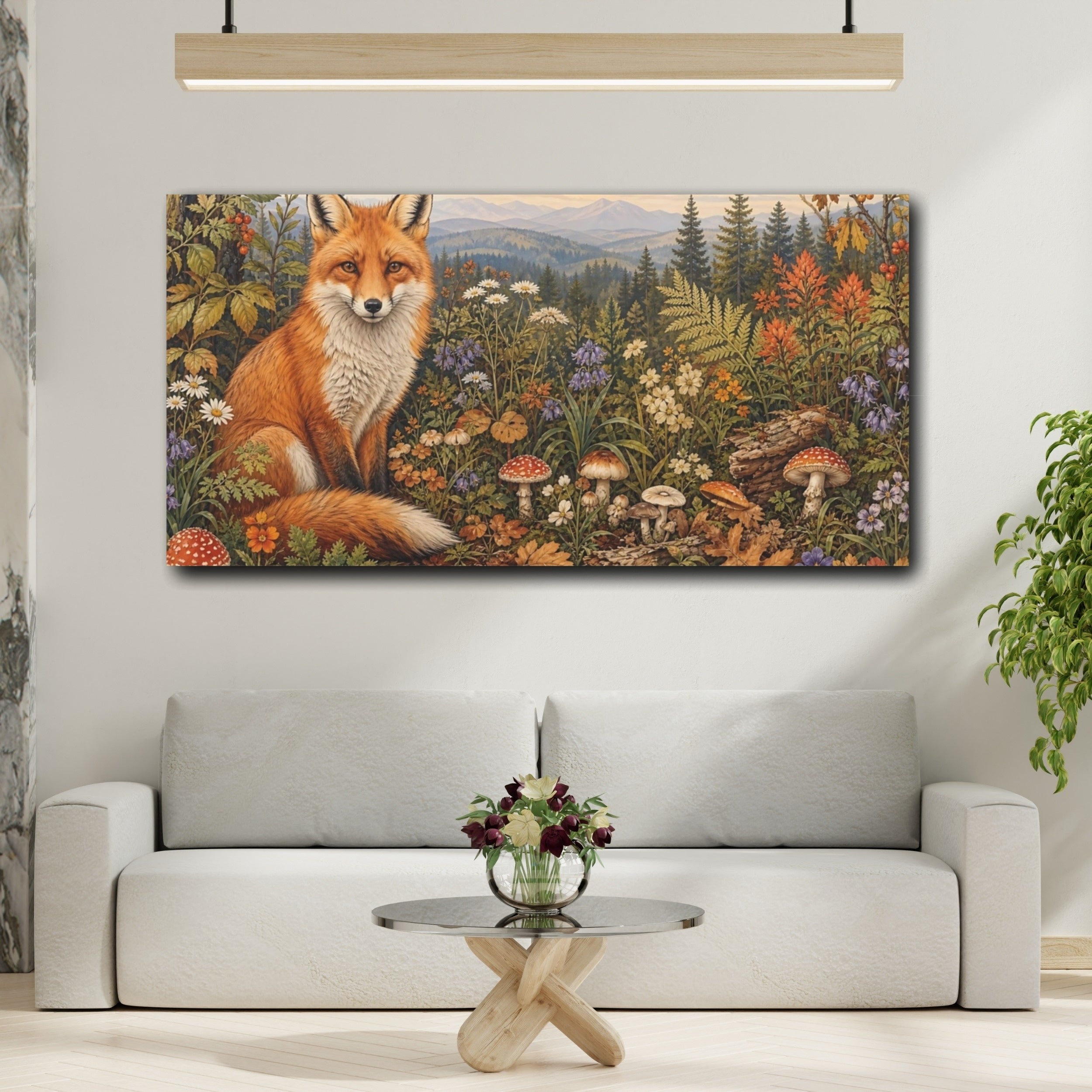Mockup 2. Nature Fox Woodland Fox shown as stretched canvas wall art