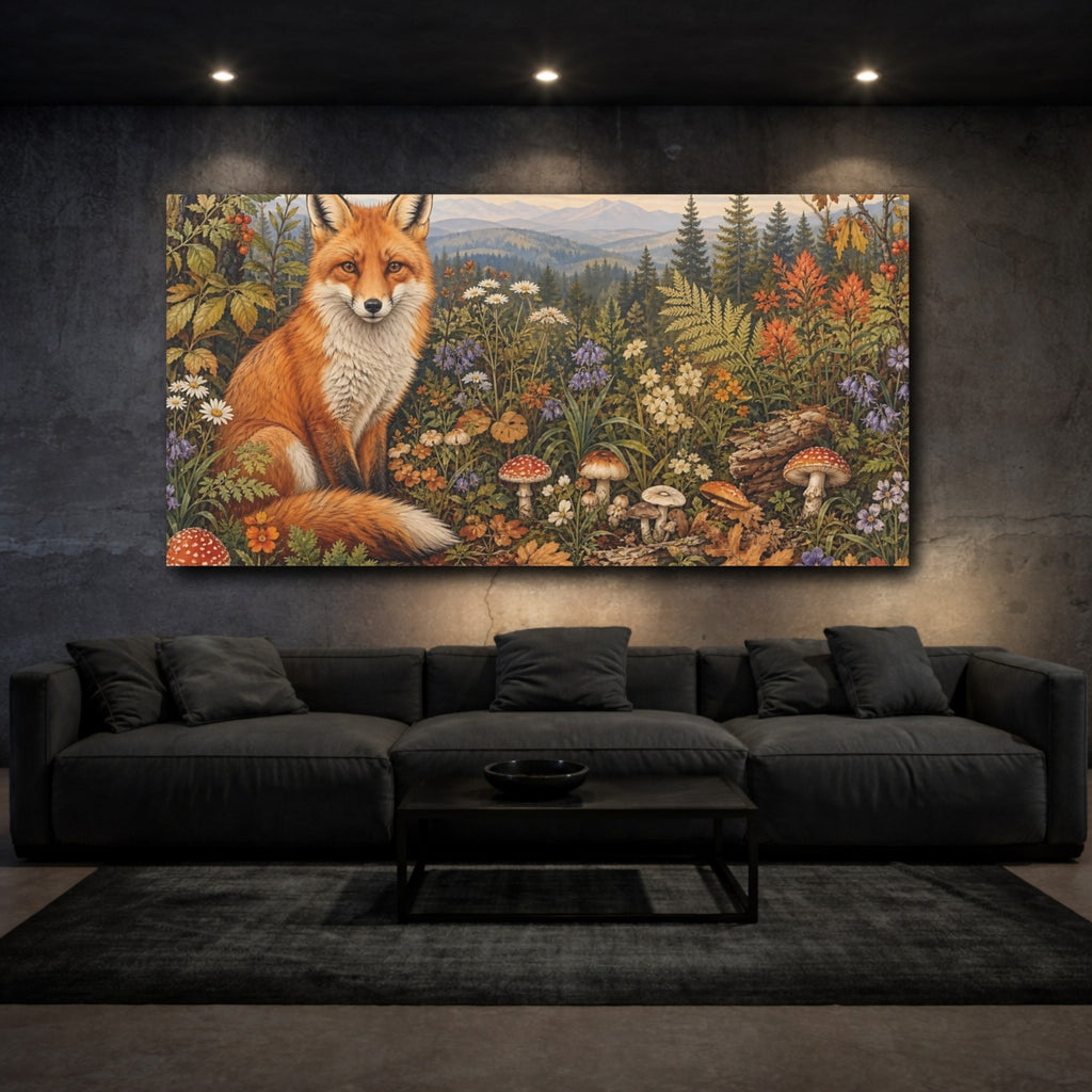 Mockup 3. Nature Fox Woodland Fox shown as stretched canvas wall art