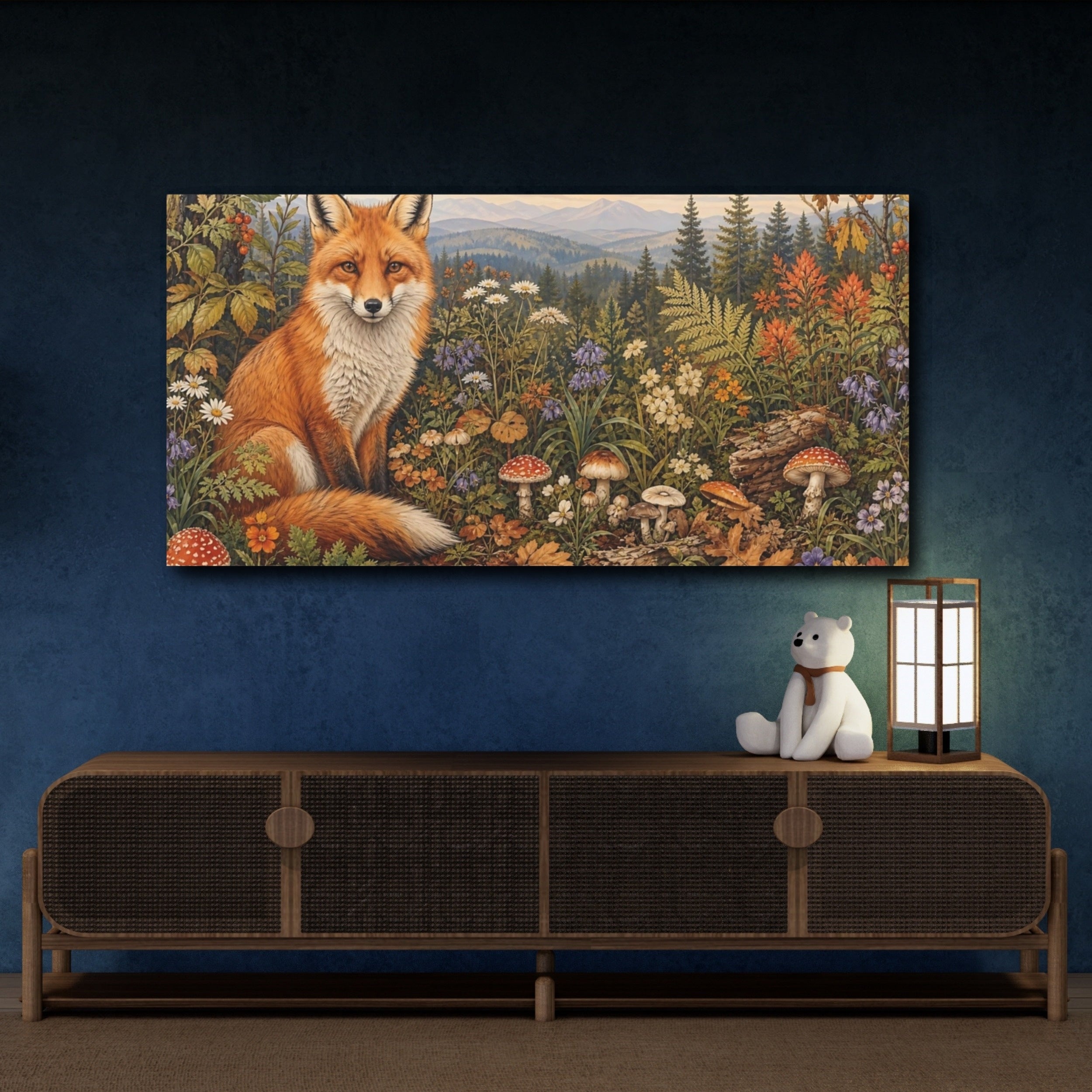 Mockup 4. Nature Fox Woodland Fox shown as stretched canvas wall art