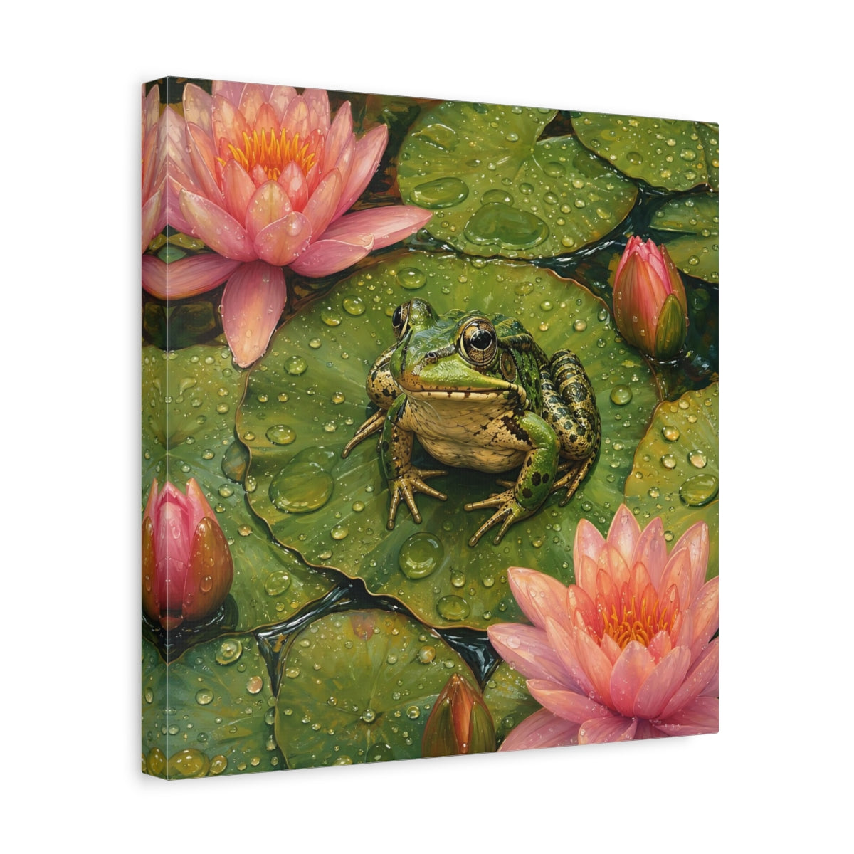 Side Mockup 7. Nature Frog Green And Pink shown as stretched canvas wall art