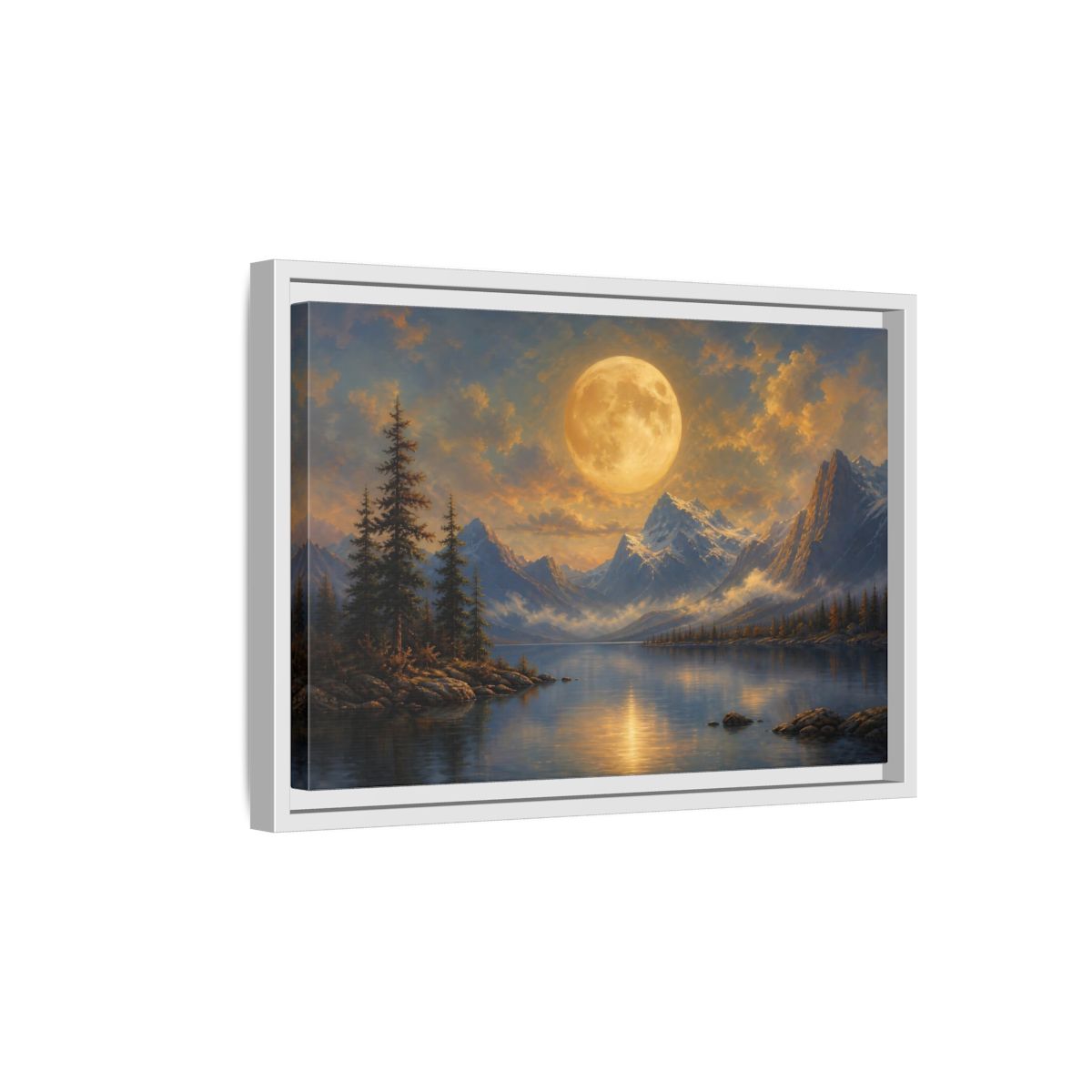 Side Mockup 4. Nature Full Moon Golden Moon Lake shown as stretched canvas wall art
