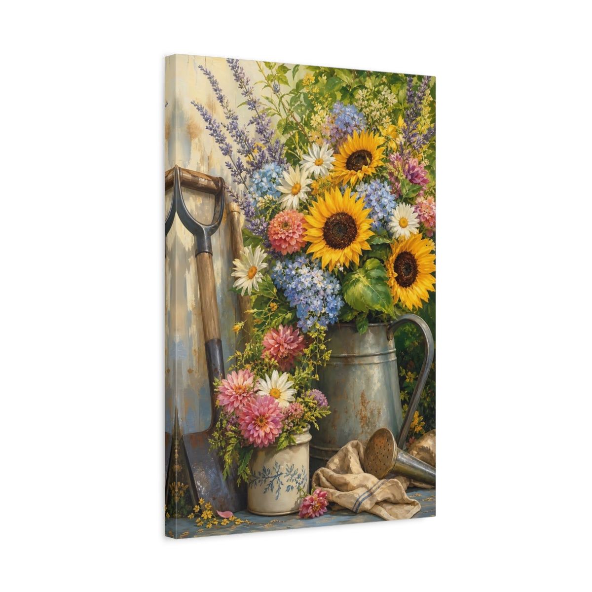 Side Mockup 3. Nature Garden Flowers Colorful Garden shown as stretched canvas wall art