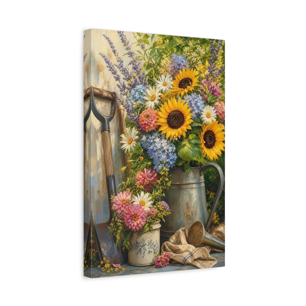 Side Mockup 4. Nature Garden Flowers Colorful Garden shown as stretched canvas wall art