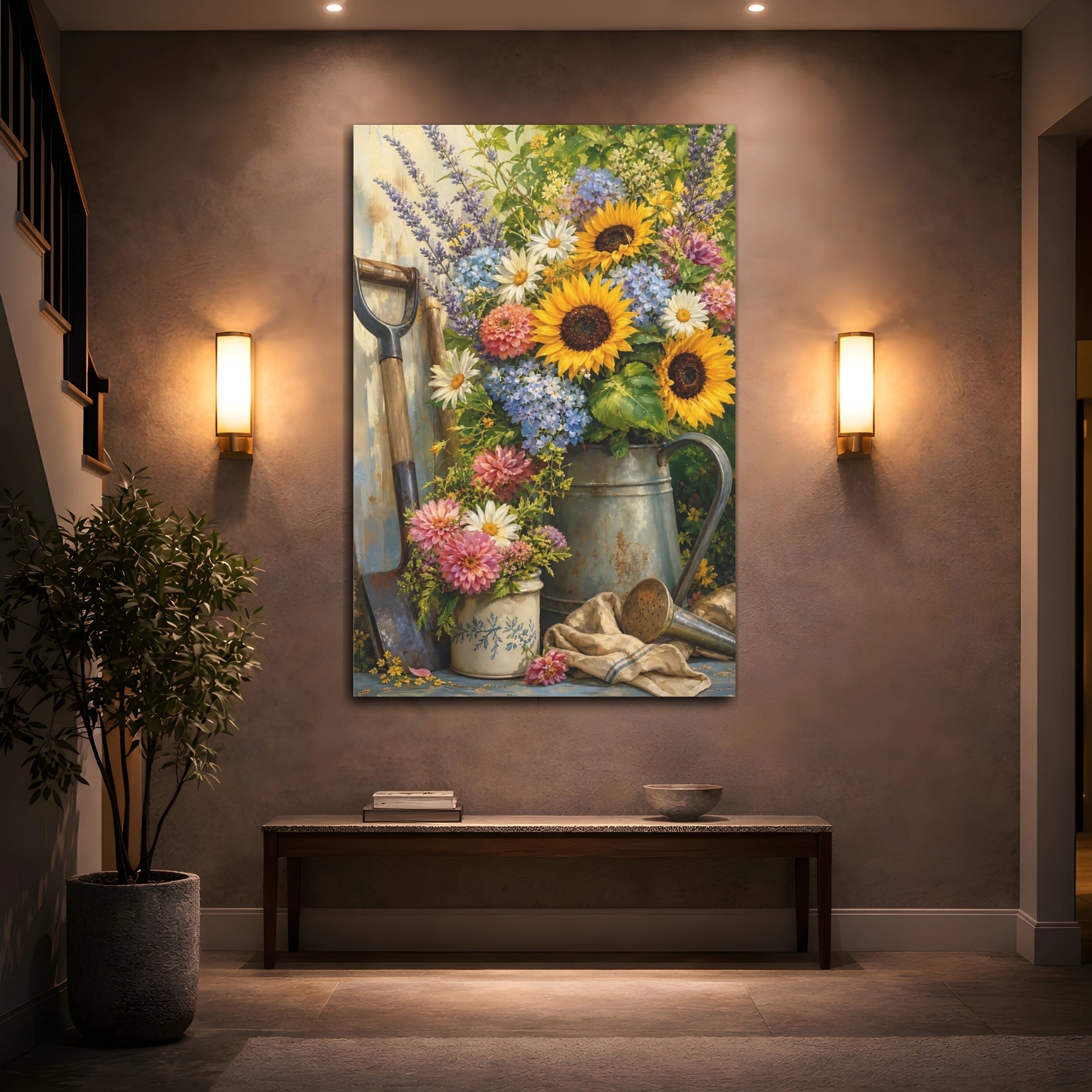 Mockup 2. Nature Garden Flowers Colorful Garden shown as stretched canvas wall art