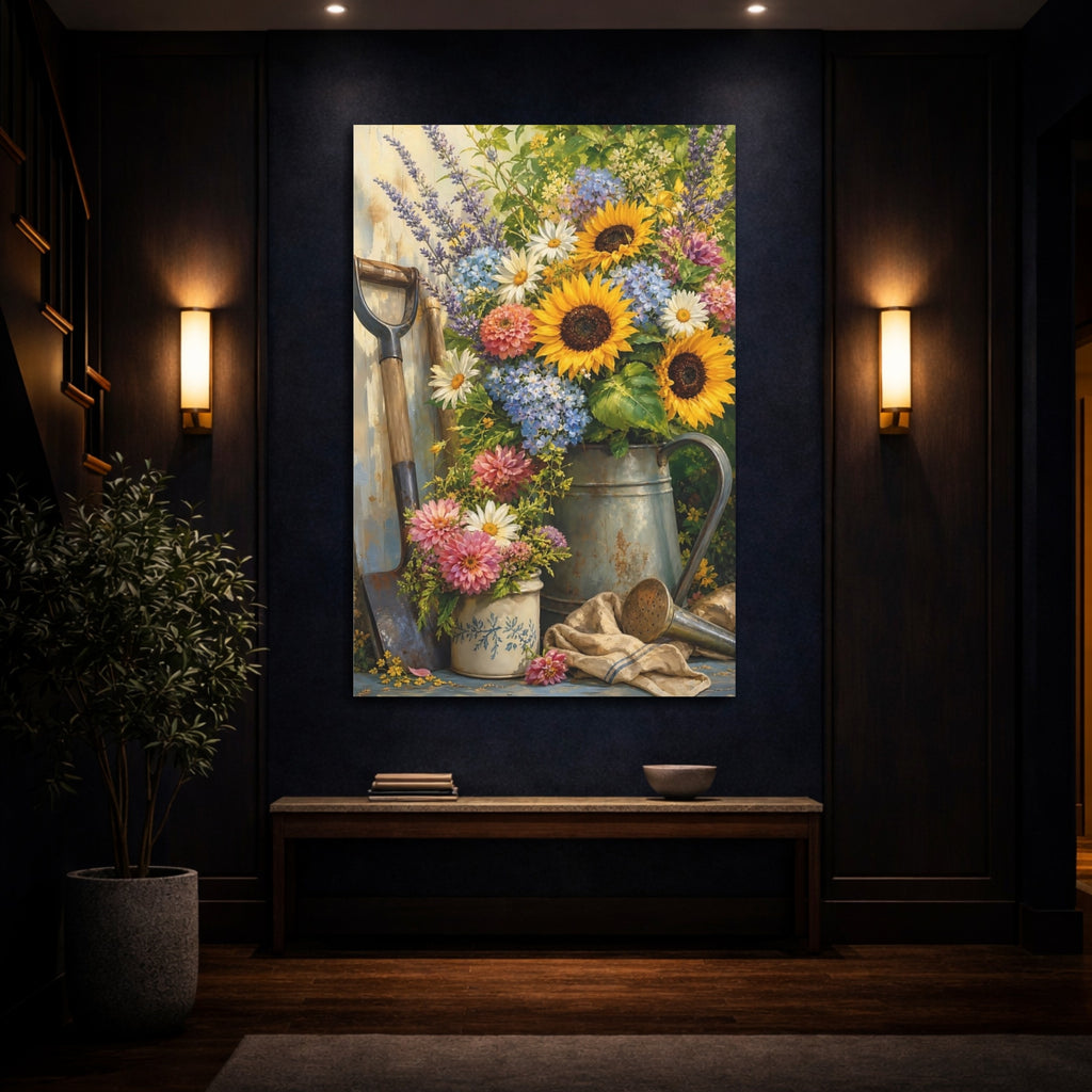 Mockup 4. Nature Garden Flowers Colorful Garden shown as stretched canvas wall art
