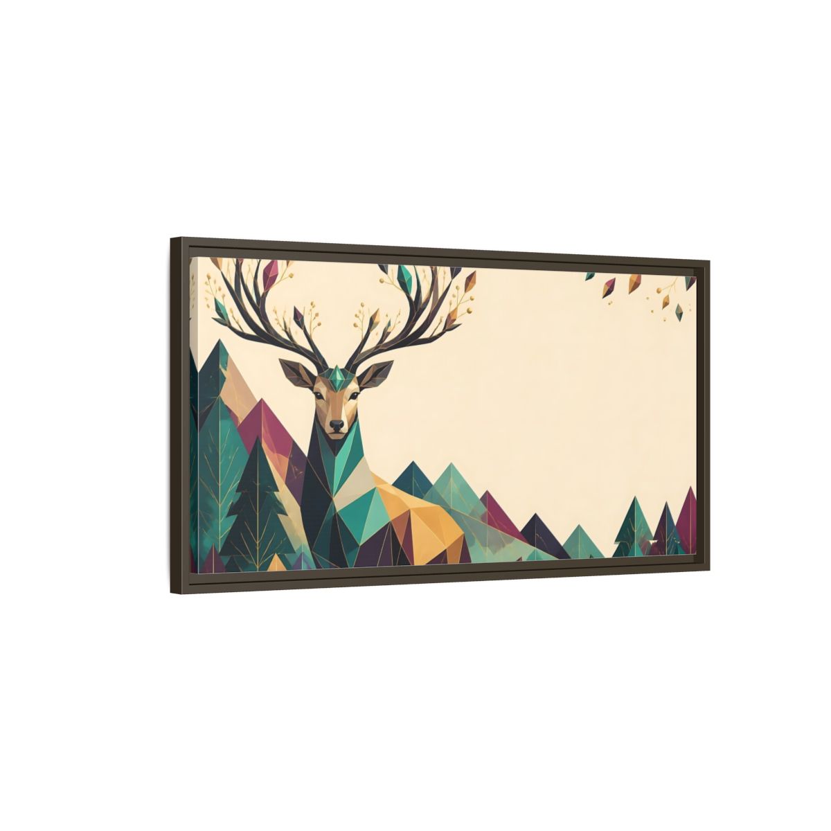Main Mockup. Nature Geometric Deer Geometric Deer Landscape shown as stretched canvas wall art