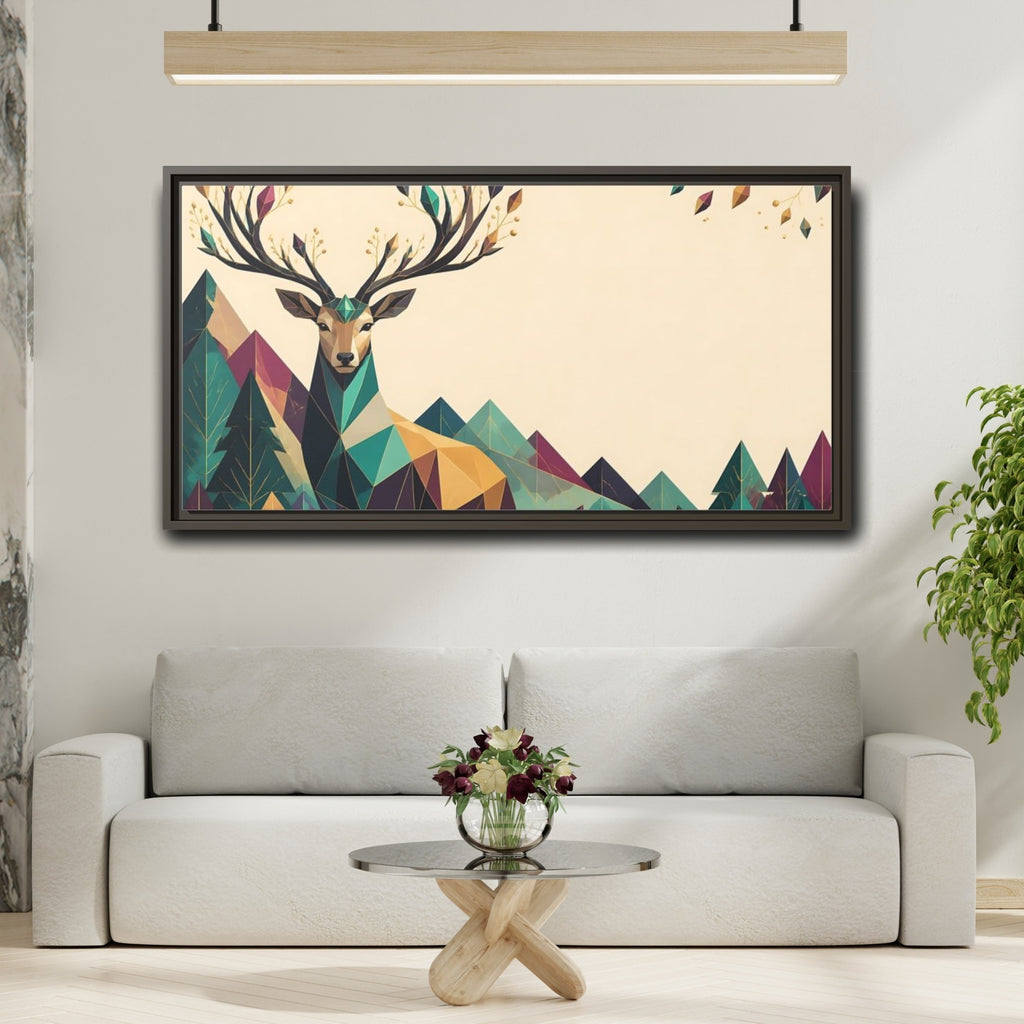 Mockup 2. Nature Geometric Deer Geometric Deer Landscape shown as stretched canvas wall art