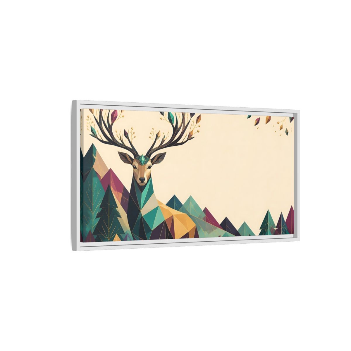 Side Mockup 1. Nature Geometric Deer Geometric Deer Landscape shown as stretched canvas wall art