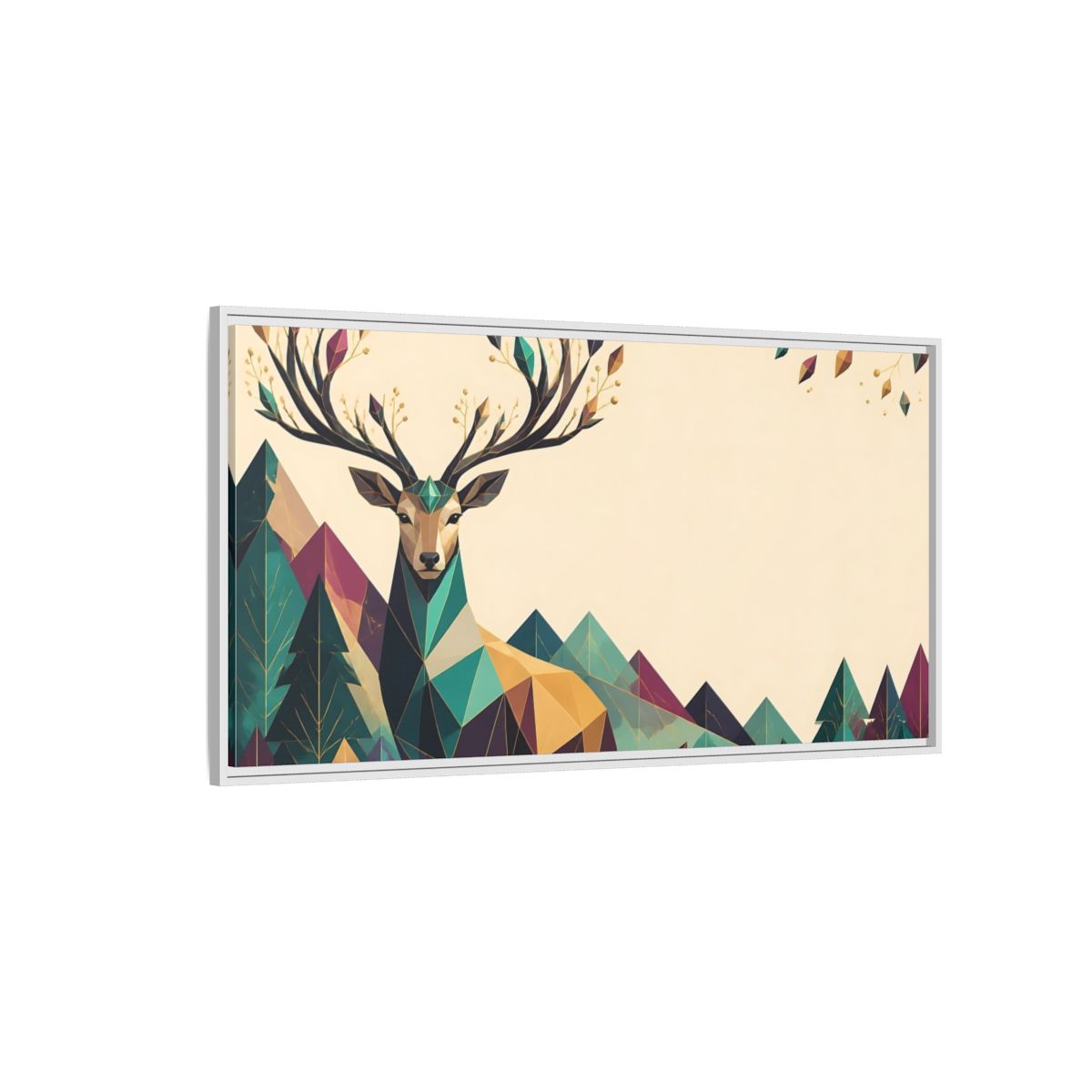 Side Mockup 3. Nature Geometric Deer Geometric Deer Landscape shown as stretched canvas wall art