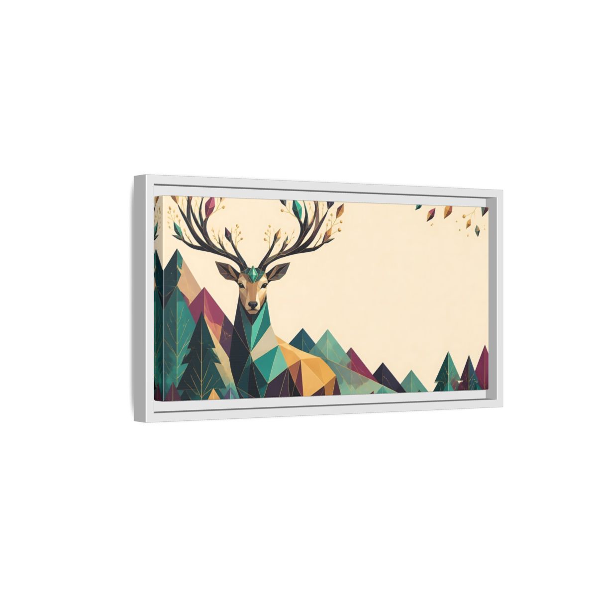 Side Mockup 6. Nature Geometric Deer Geometric Deer Landscape shown as stretched canvas wall art