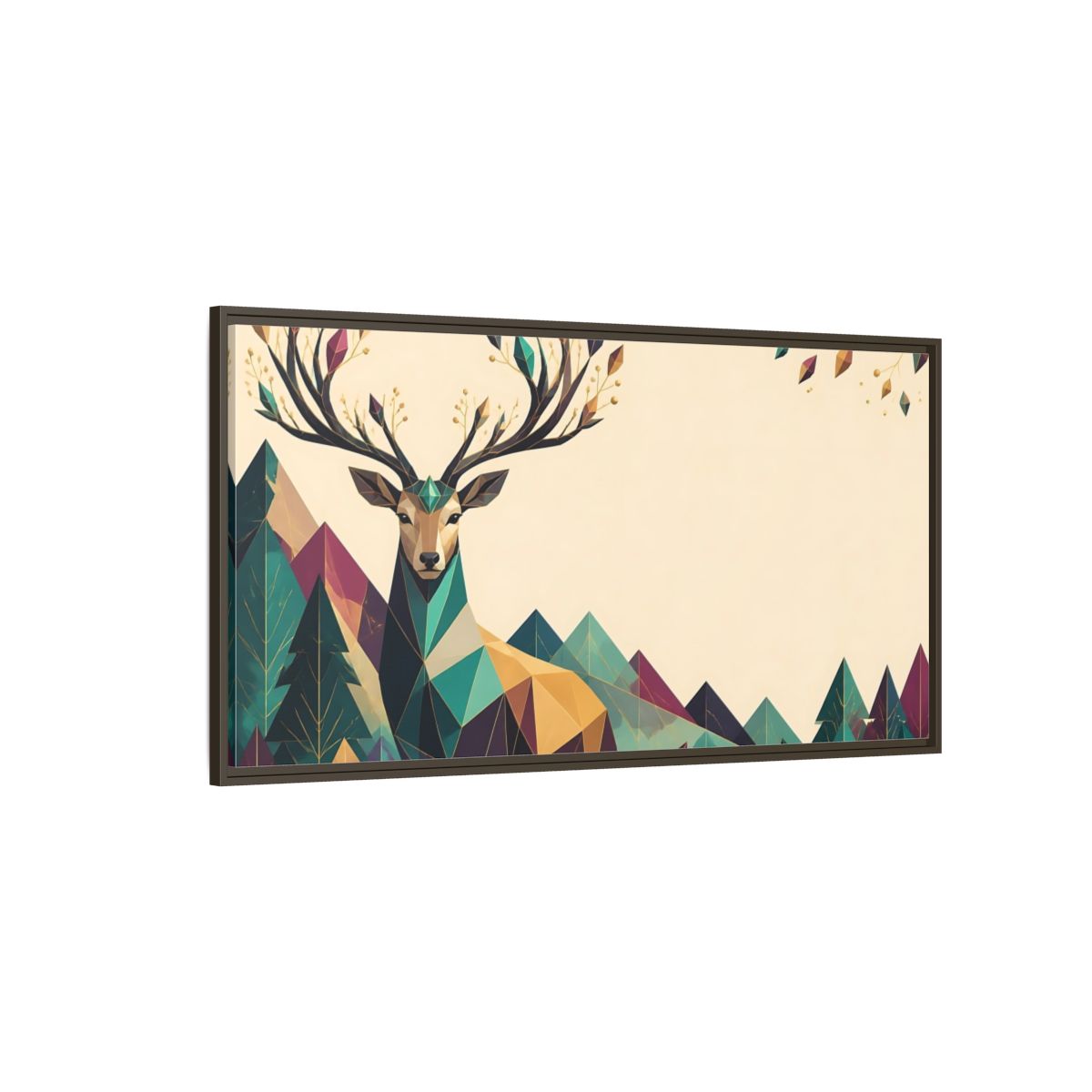 Side Mockup 4. Nature Geometric Deer Geometric Deer Landscape shown as stretched canvas wall art