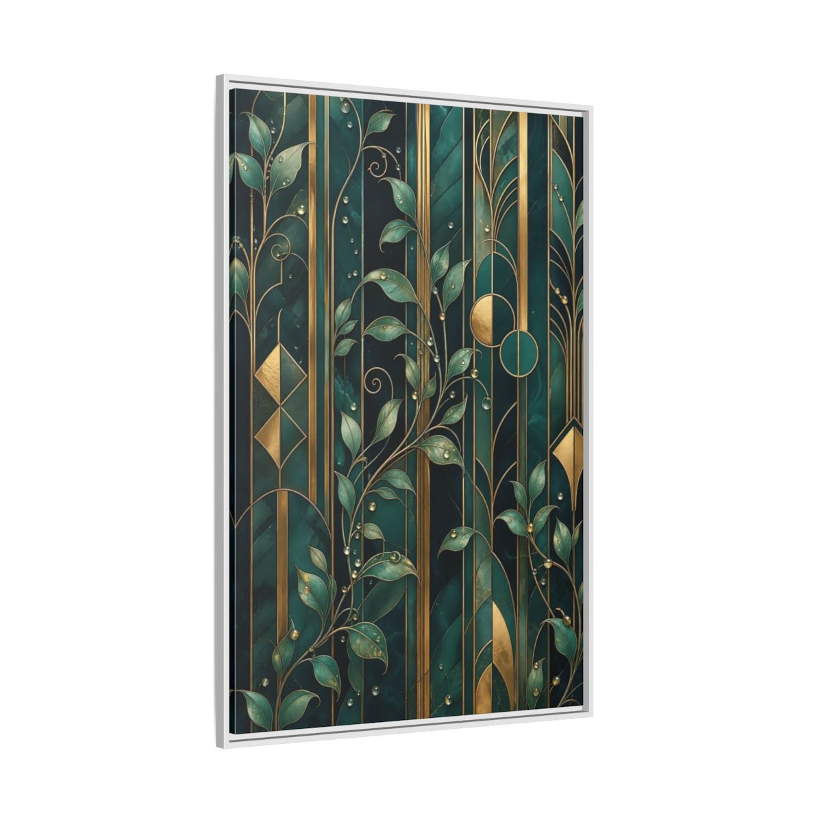 Side Mockup 7. Nature Golden Leaves Emerald Gold shown as stretched canvas wall art