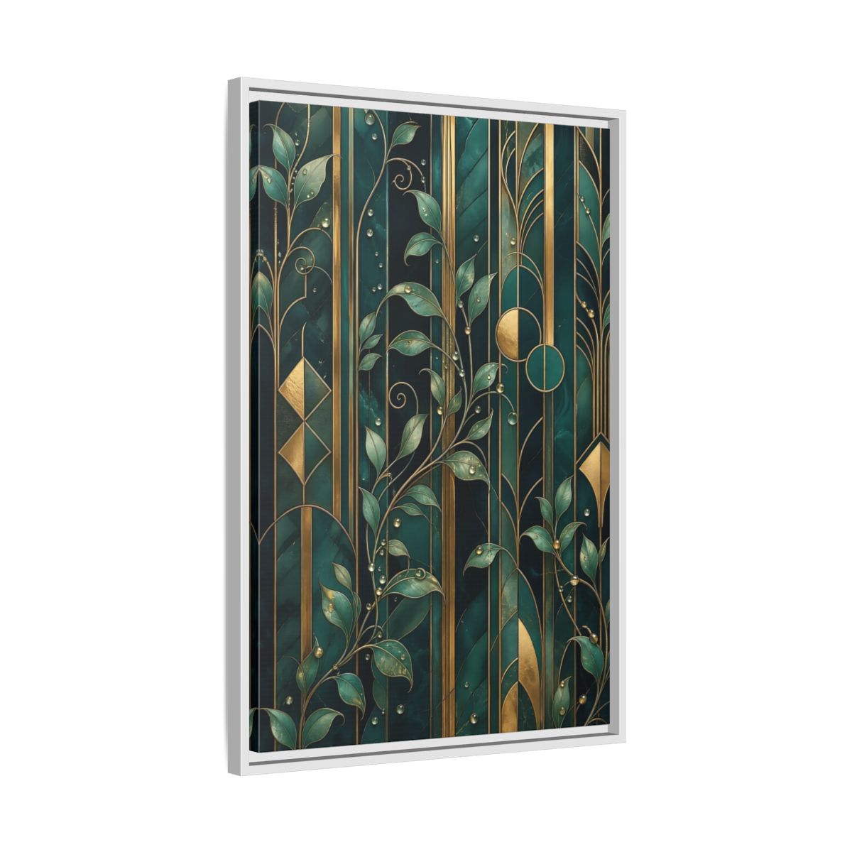 Side Mockup 10. Nature Golden Leaves Emerald Gold shown as stretched canvas wall art