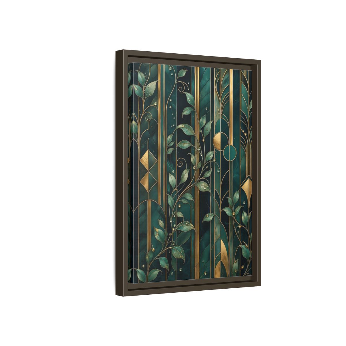 Side Mockup 5. Nature Golden Leaves Emerald Gold shown as stretched canvas wall art