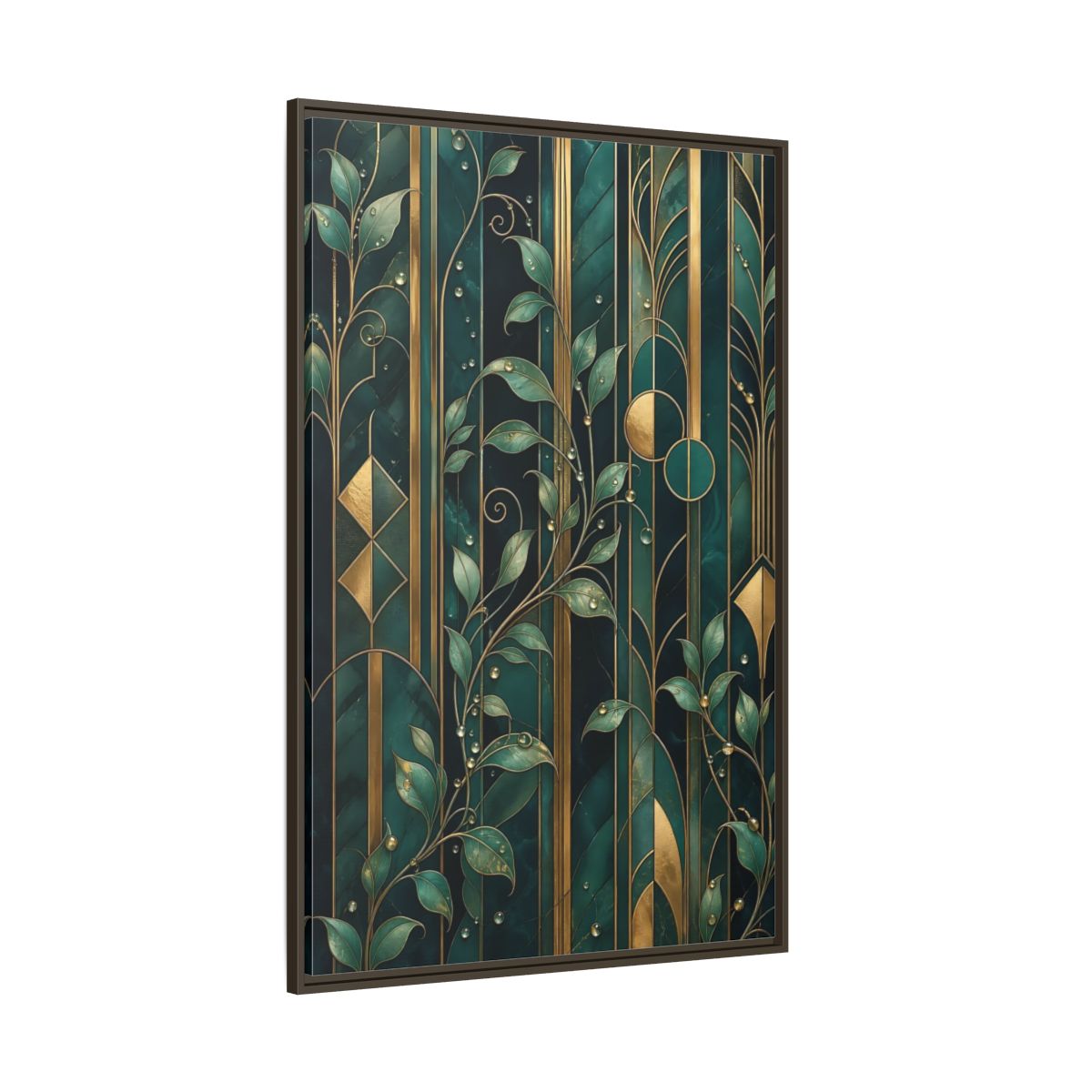 Side Mockup 8. Nature Golden Leaves Emerald Gold shown as stretched canvas wall art