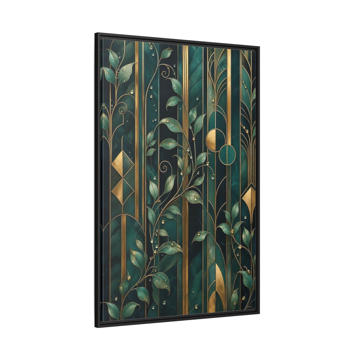 Side Mockup 12. Nature Golden Leaves Emerald Gold shown as stretched canvas wall art