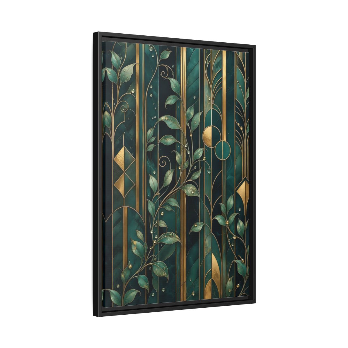 Side Mockup 14. Nature Golden Leaves Emerald Gold shown as stretched canvas wall art