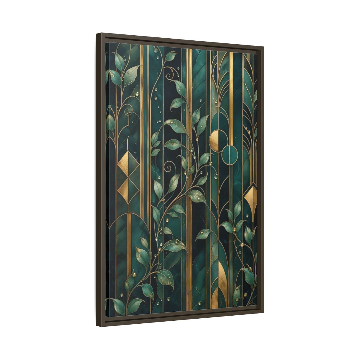 Side Mockup 11. Nature Golden Leaves Emerald Gold shown as stretched canvas wall art